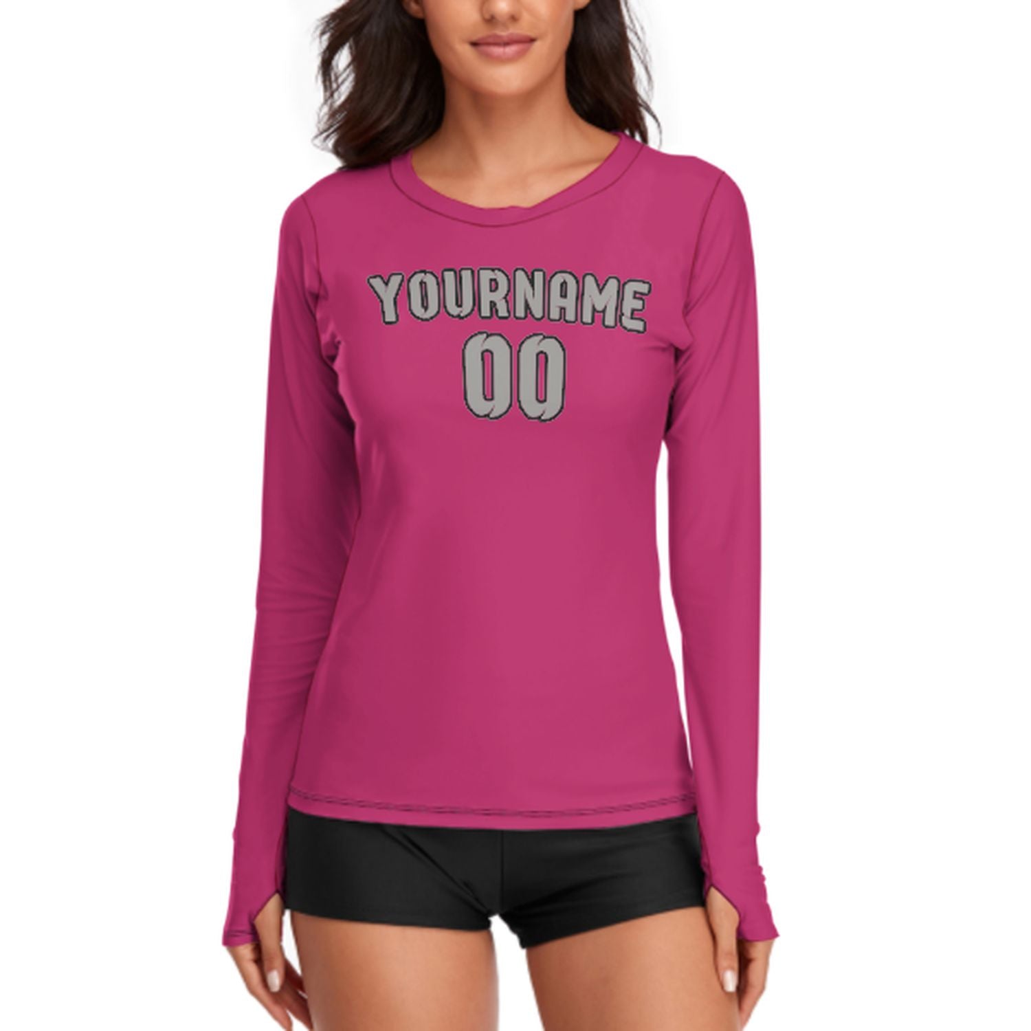 Maßgeschneidertes Rosarot Grau Damen Langarmshirt