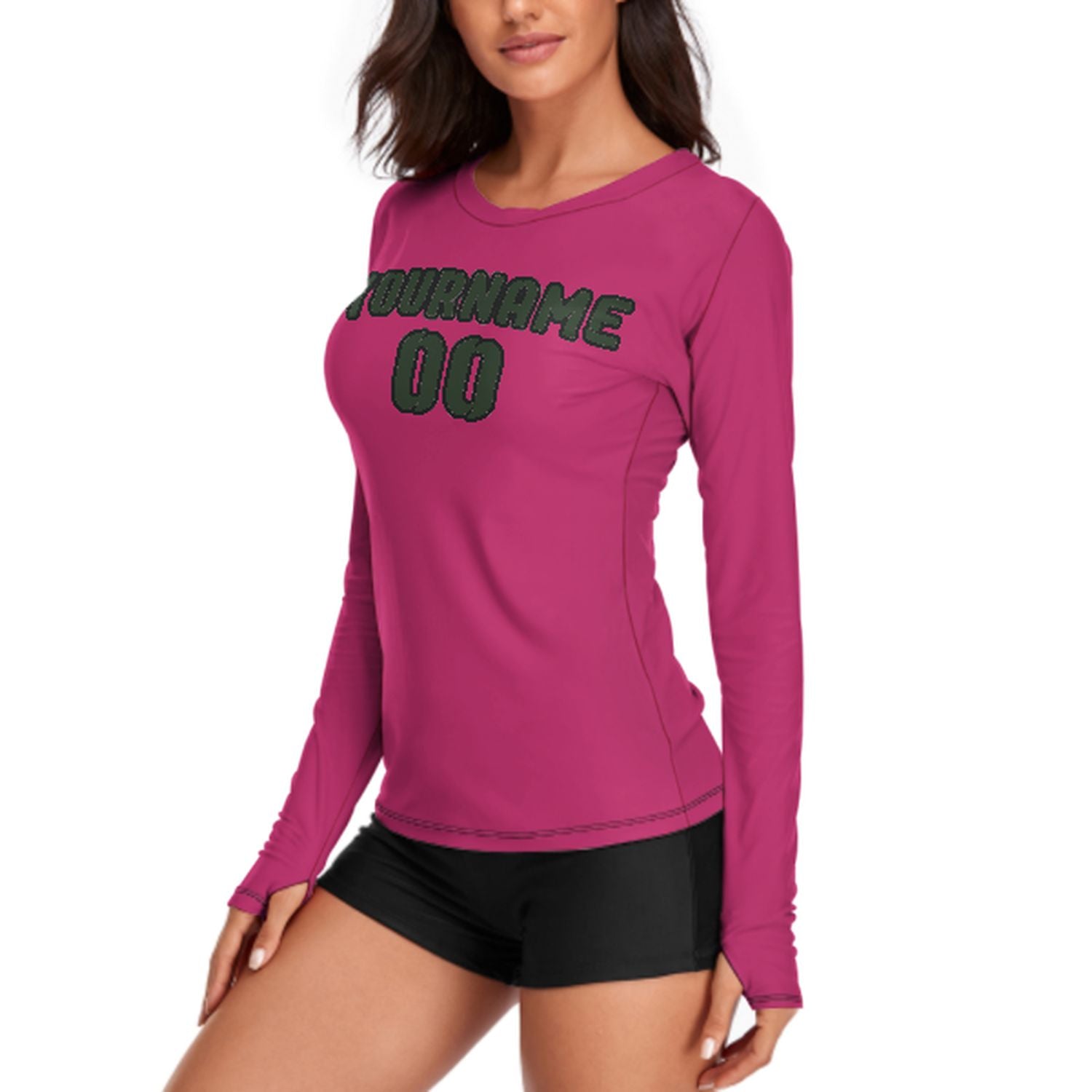 Maßgeschneidertes Rosarot Tannengrün Damen Langarmshirt