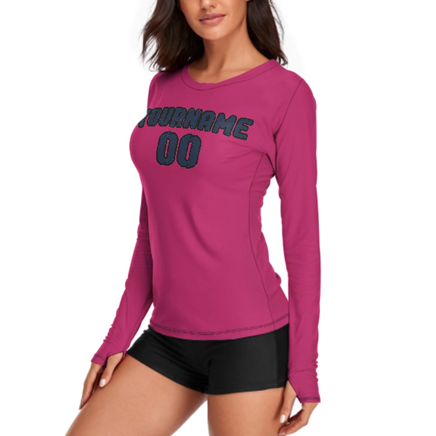 Maßgeschneidertes Rosarot Marineblau Damen Langarmshirt