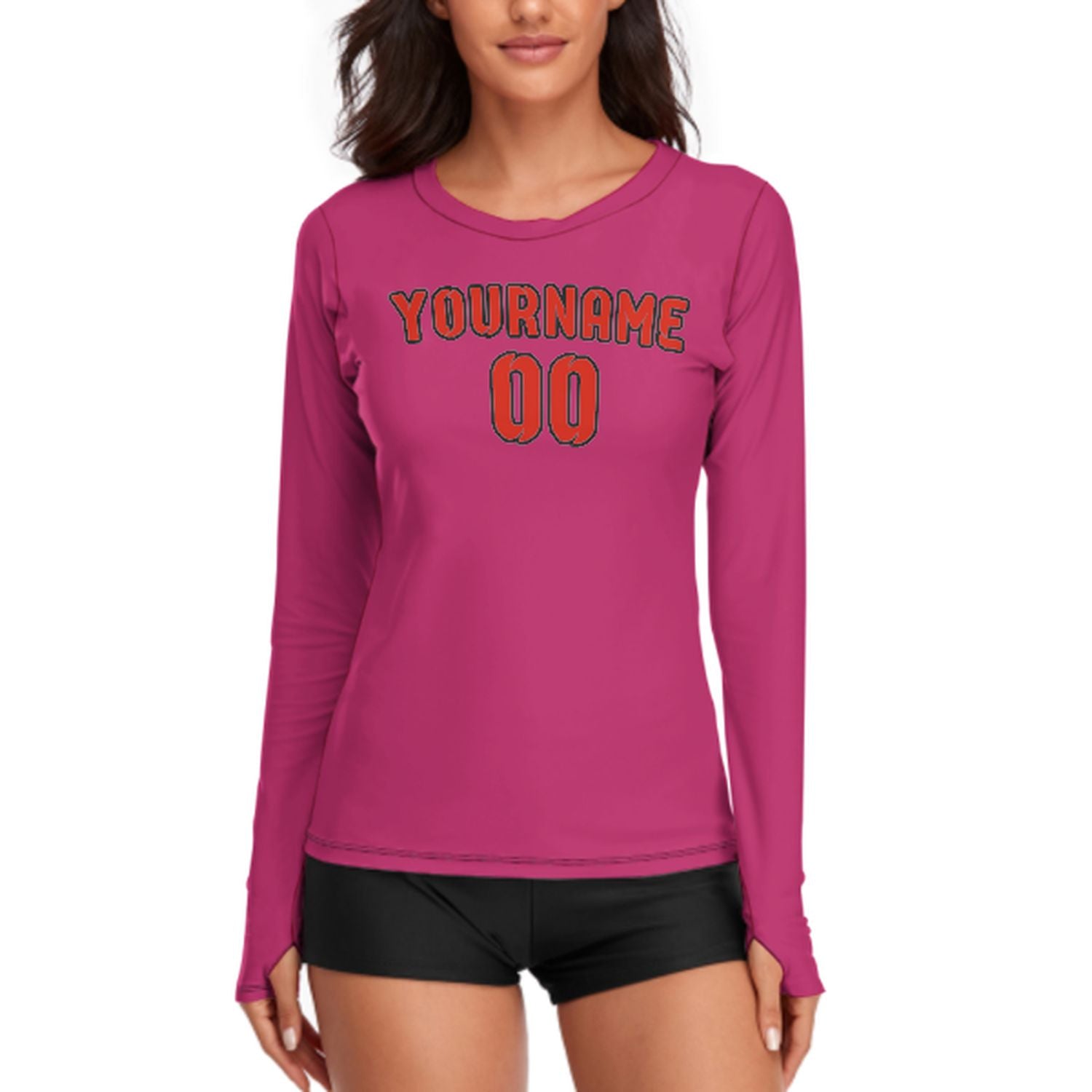 Maßgeschneidertes Rosarot Orangerot Damen Langarmshirt