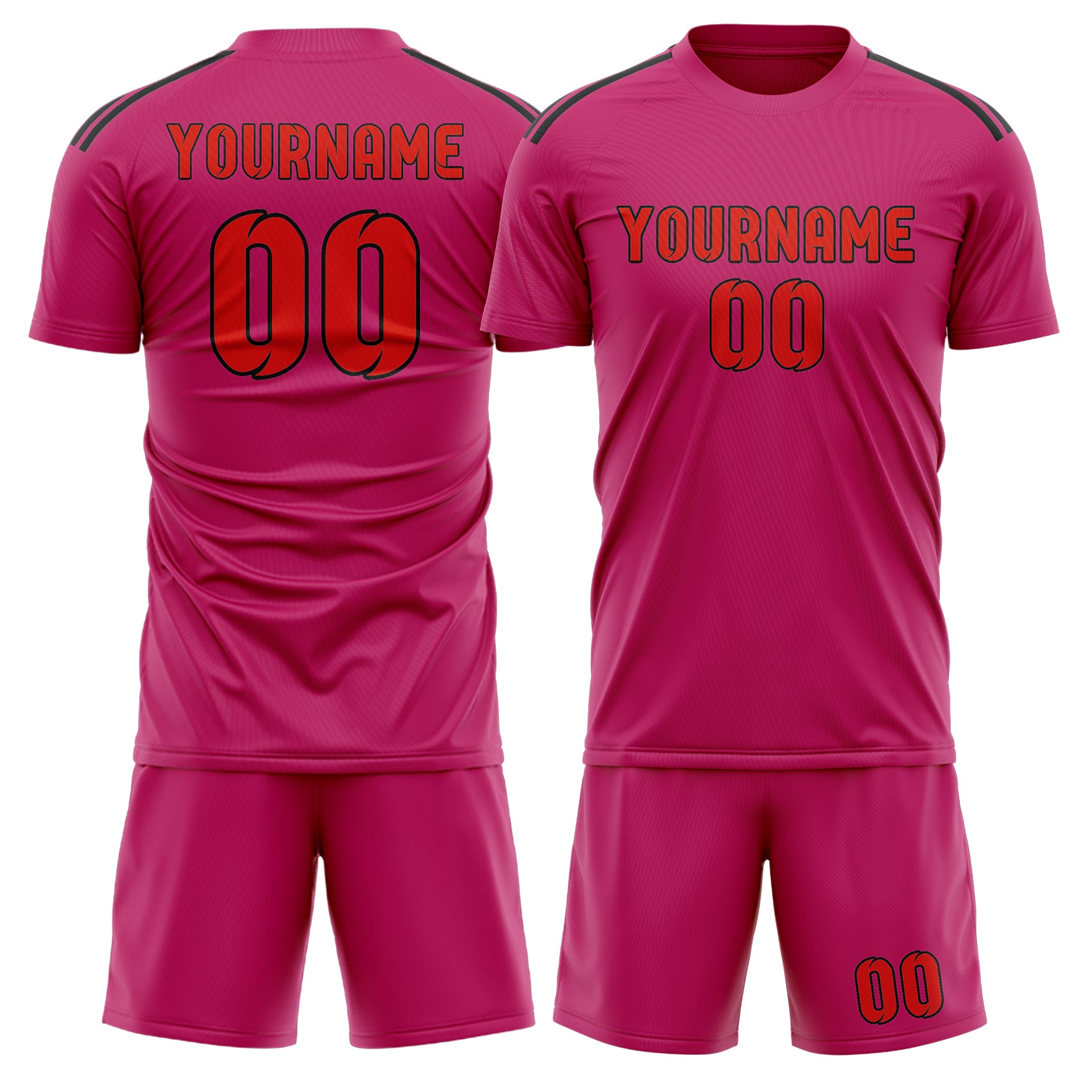 Maßgeschneidertes Professionelles Rosarot Orangerot Fußballtrikot-Set
