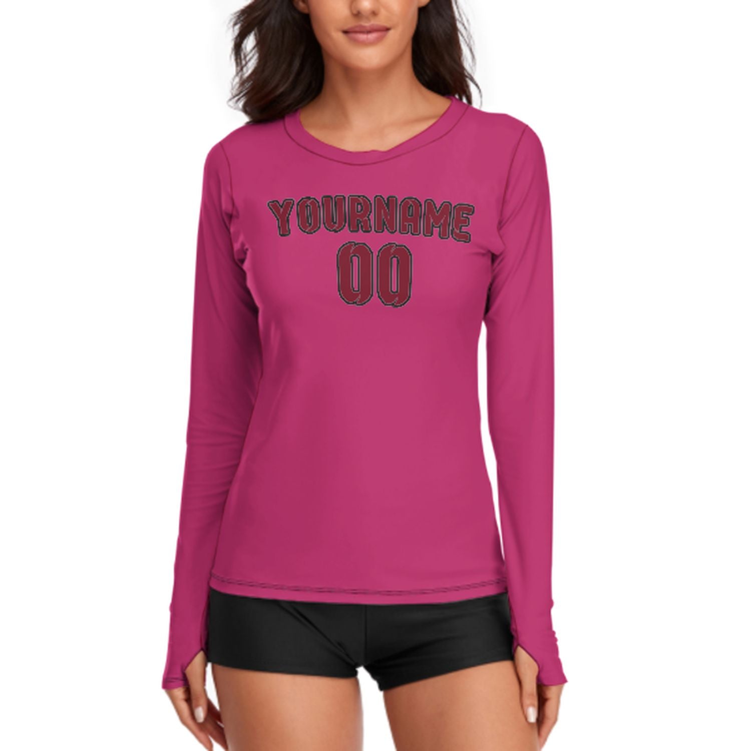Maßgeschneidertes Rosarot Karmesinrot Damen Langarmshirt