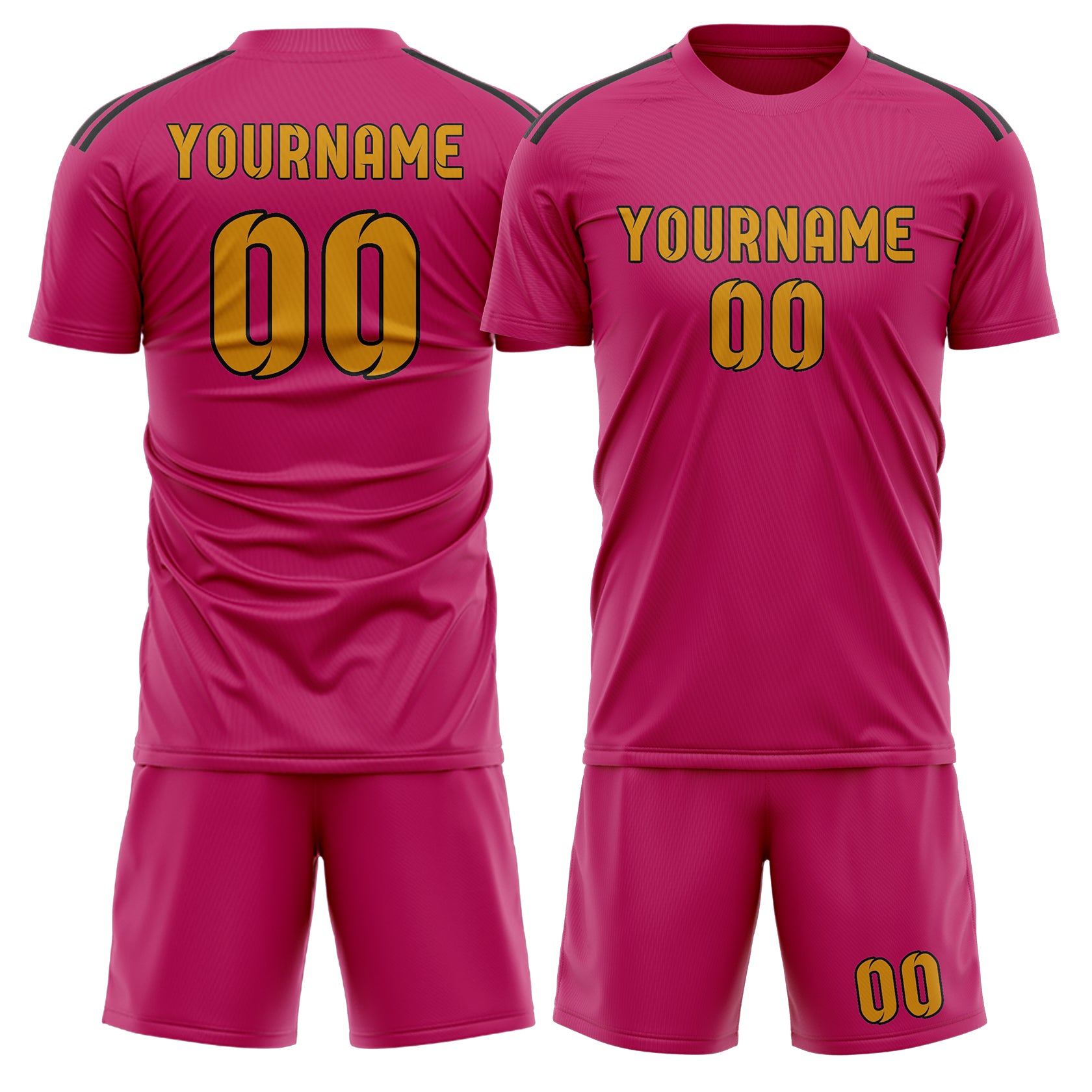 Maßgeschneidertes Professionelles Rosarot Gelb Fußballtrikot-Set