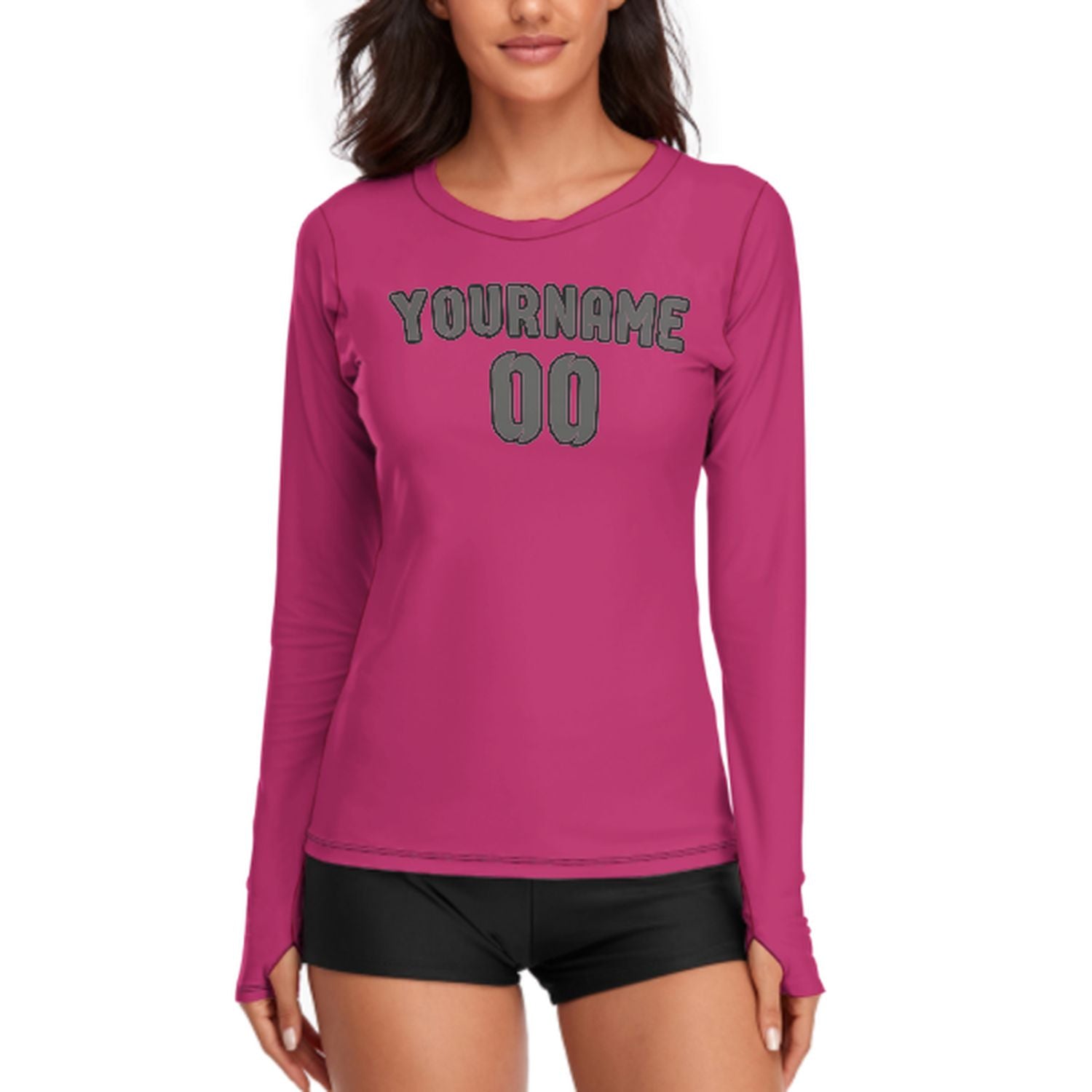 Maßgeschneidertes Rosarot Dunkelgrau Damen Langarmshirt
