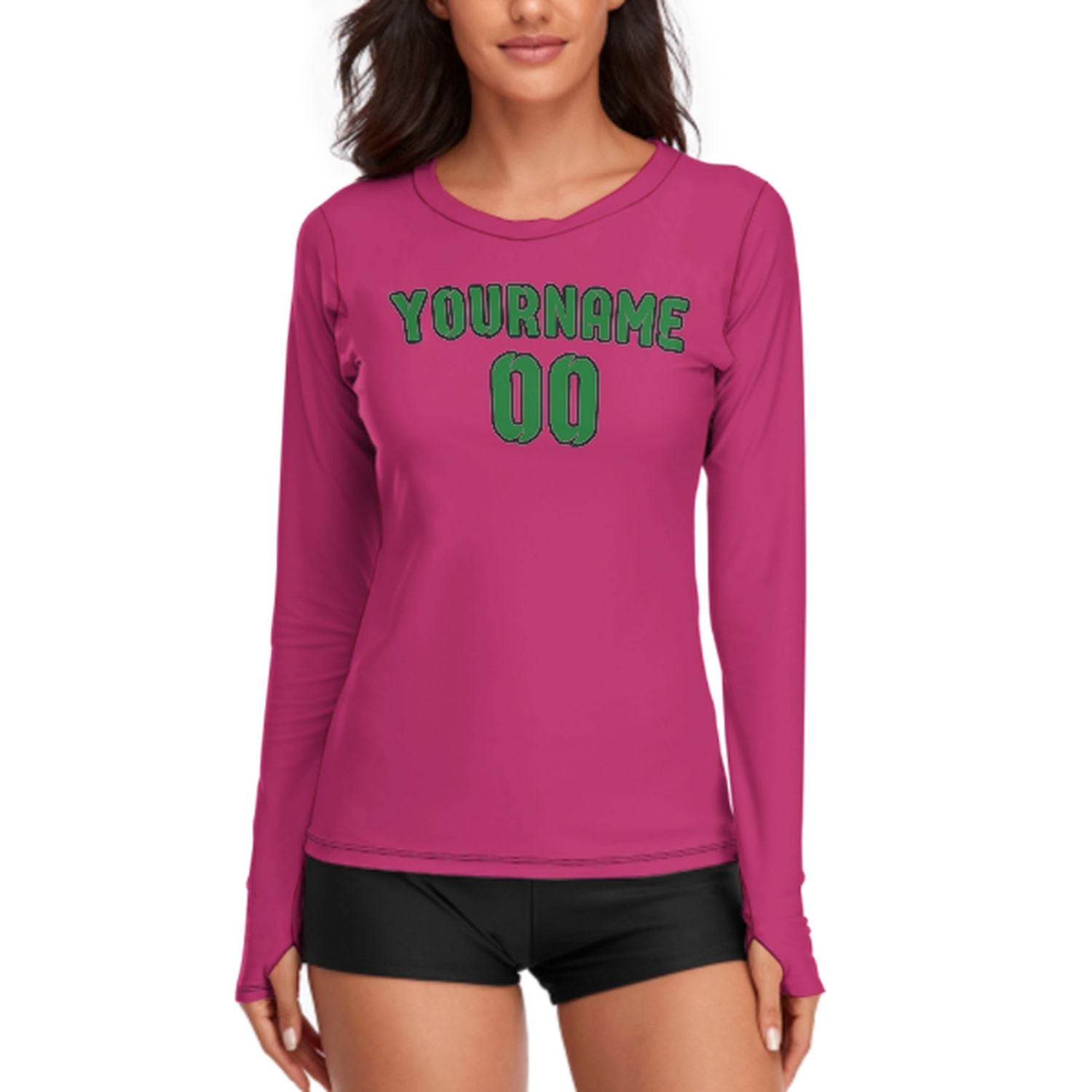 Maßgeschneidertes Rosarot Smaragdgrün Damen Langarmshirt