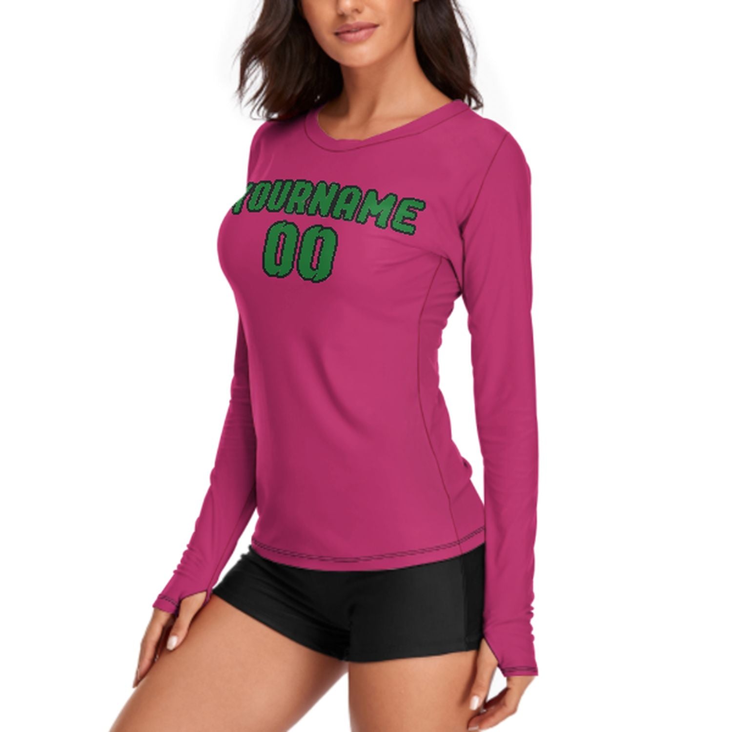 Maßgeschneidertes Rosarot Smaragdgrün Damen Langarmshirt