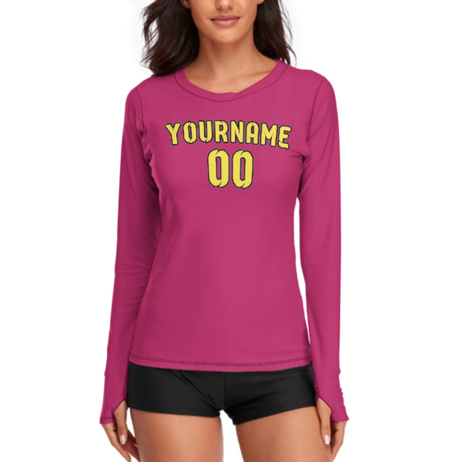 Maßgeschneidertes Rosarot Blassgelb Damen Langarmshirt