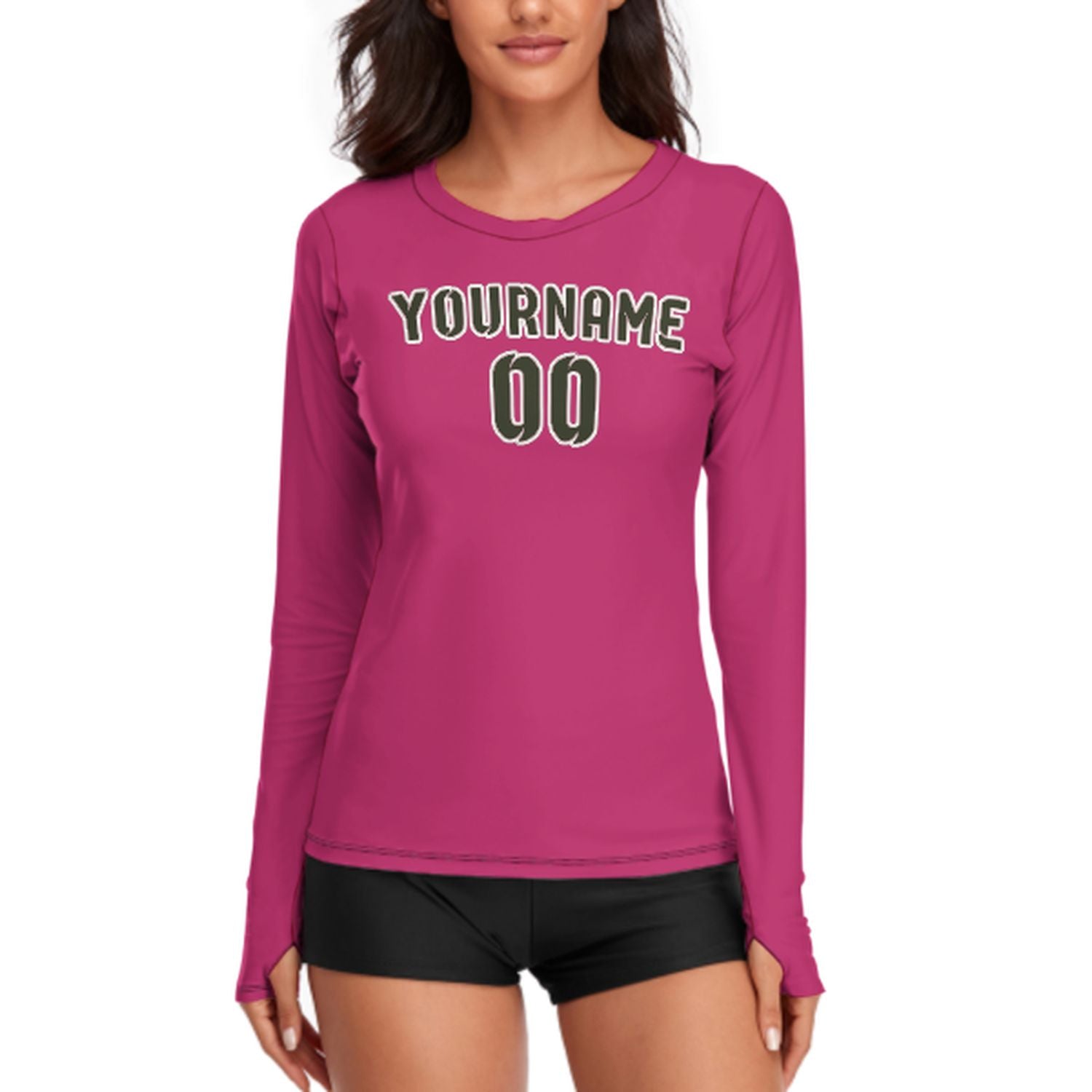 Maßgeschneidertes Rosarot Dunkles Oliv Damen Langarmshirt