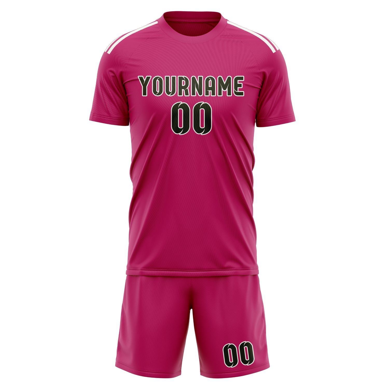 Maßgeschneidertes Professionelles Rosarot Dunkles Oliv Fußballtrikot-Set