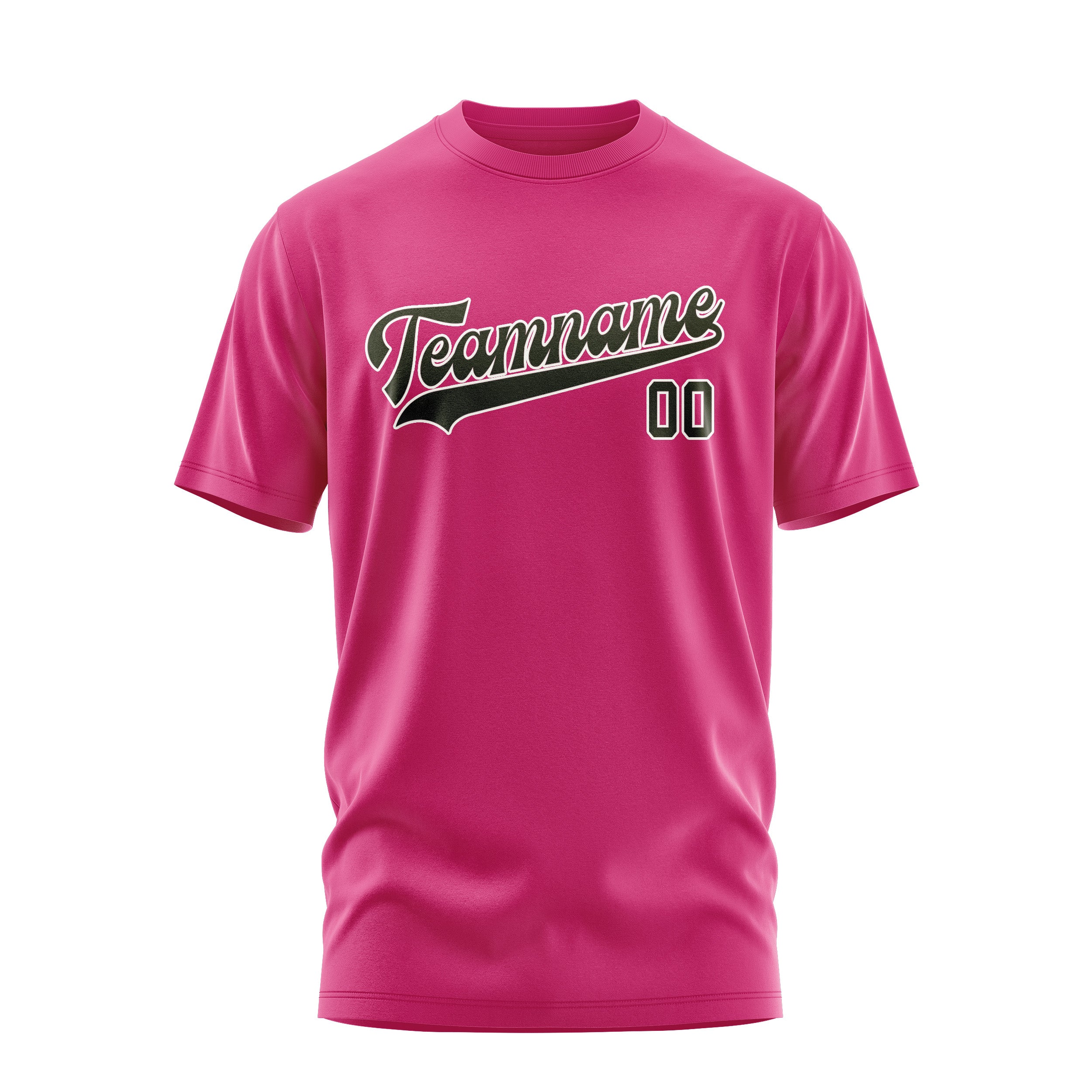Maßgeschneidertes Rosarot Dunkles Oliv T-Shirt