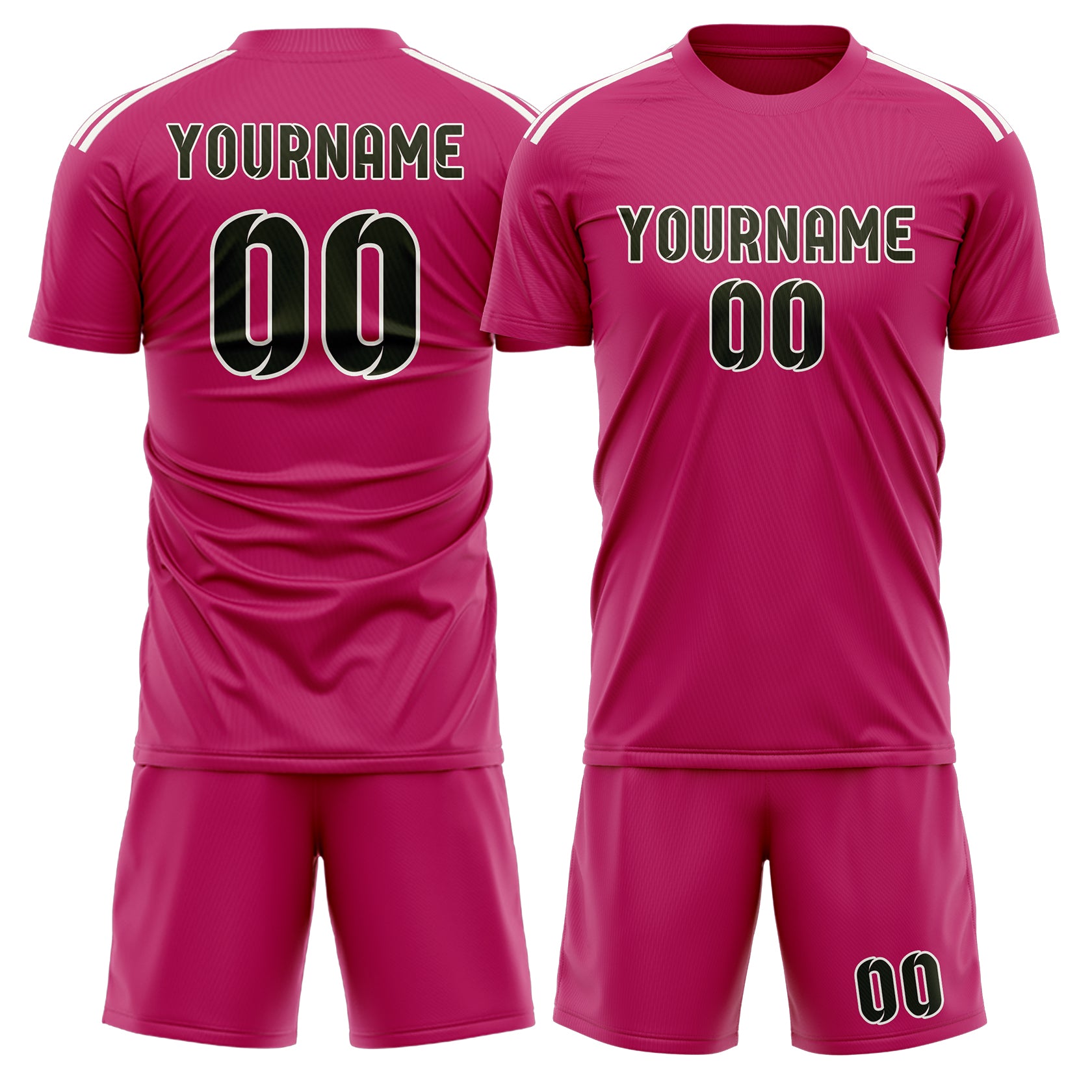 Maßgeschneidertes Professionelles Rosarot Dunkles Oliv Fußballtrikot-Set