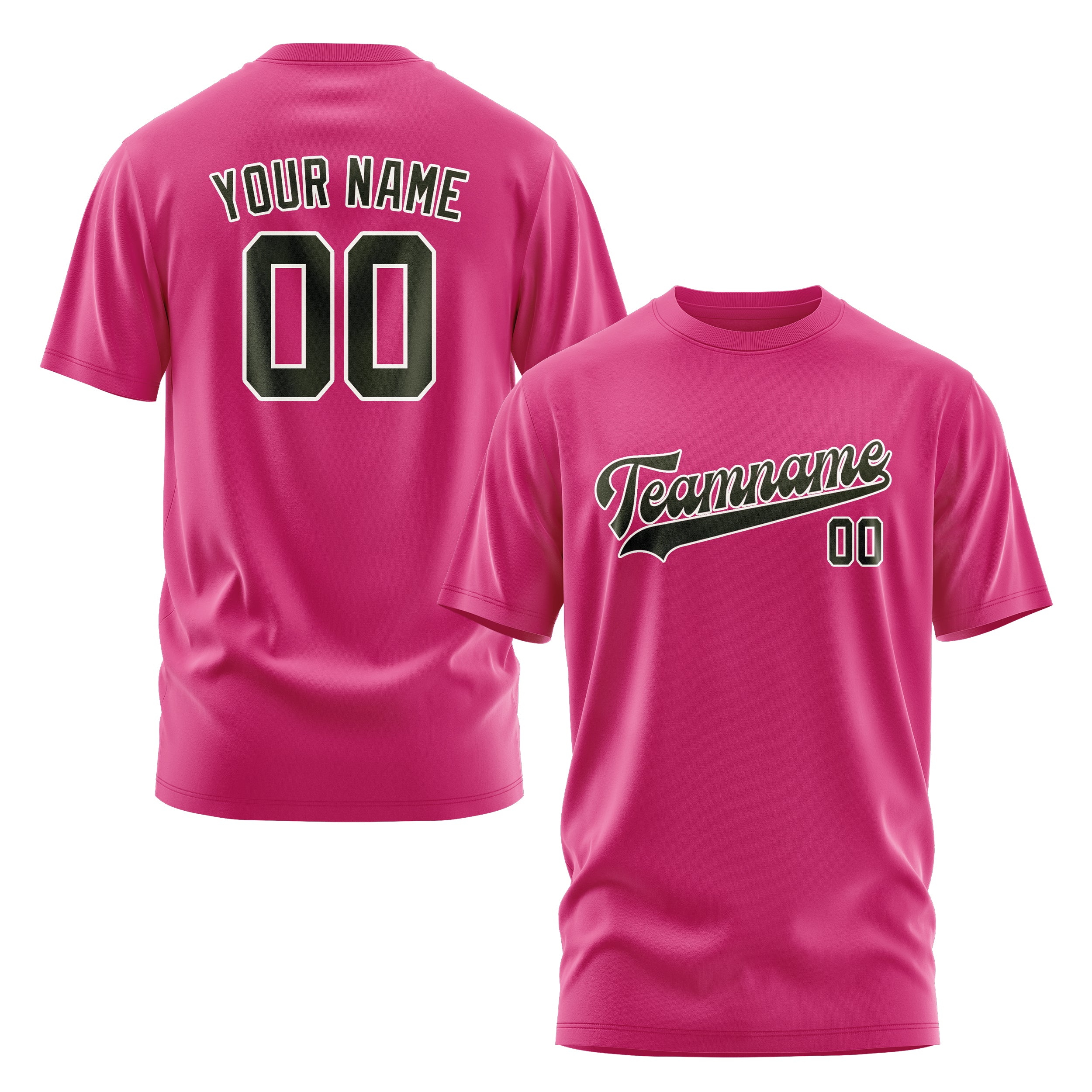 Maßgeschneidertes Rosarot Dunkles Oliv T-Shirt
