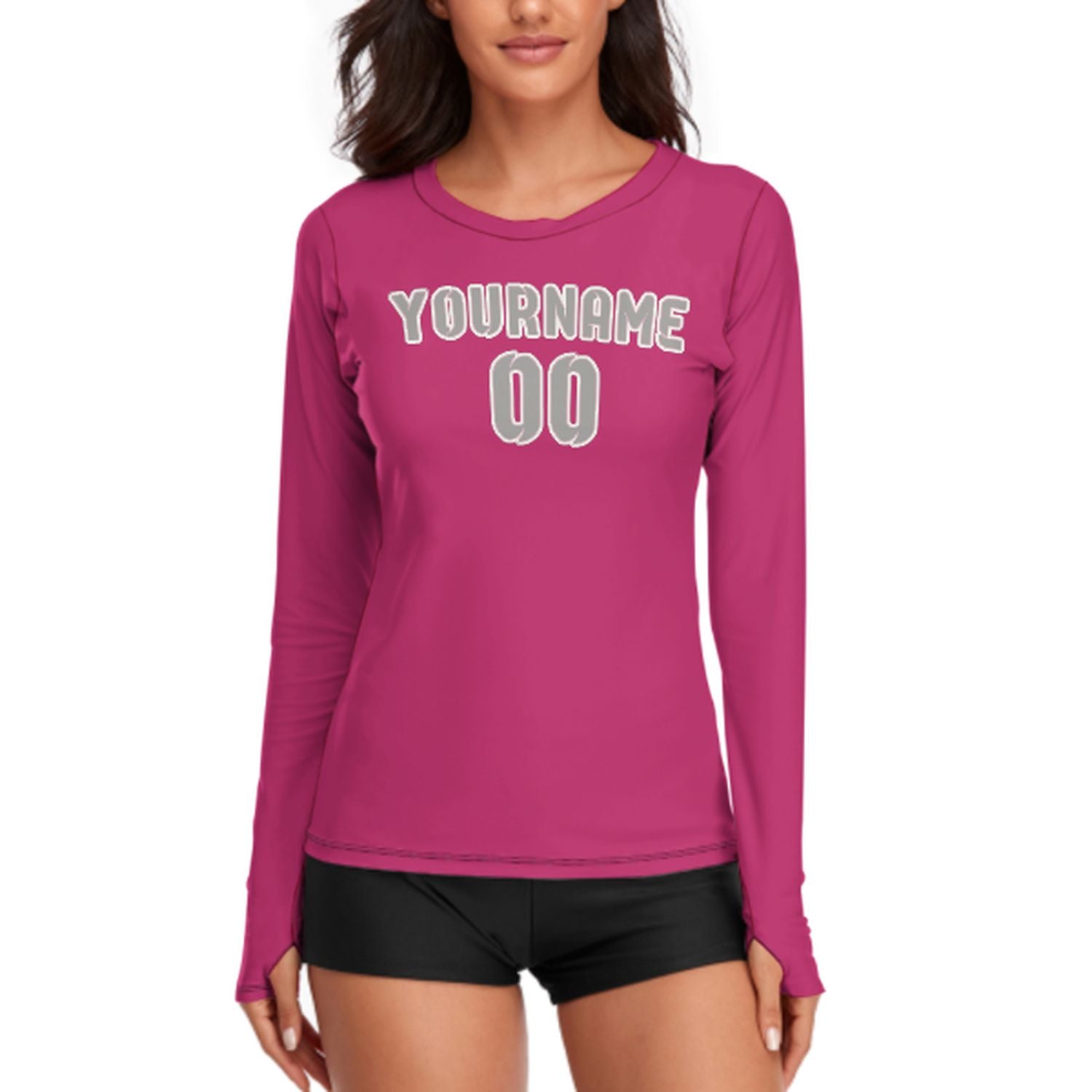 Maßgeschneidertes Rosarot Grau Damen Langarmshirt