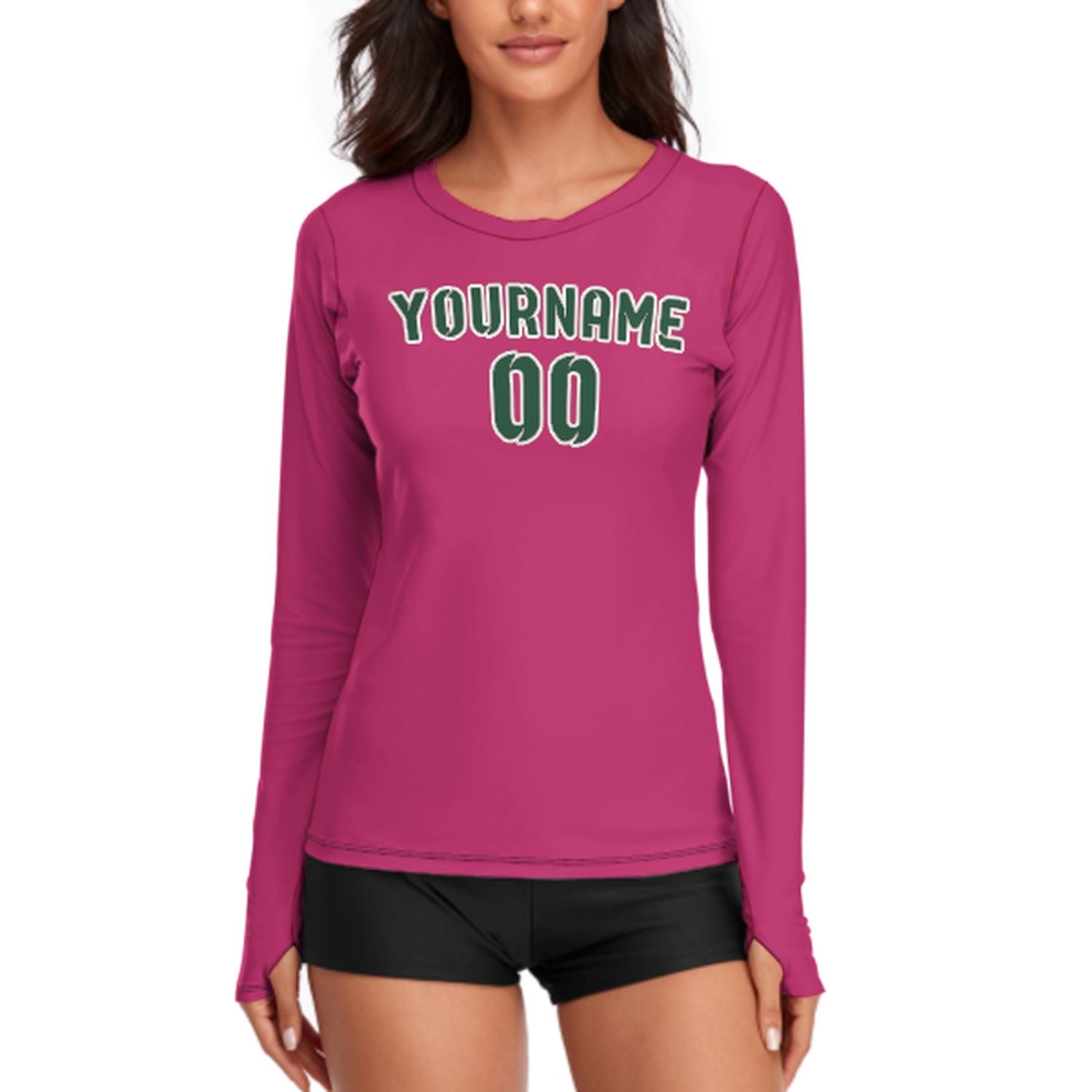 Maßgeschneidertes Rosarot Moosgrün Damen Langarmshirt