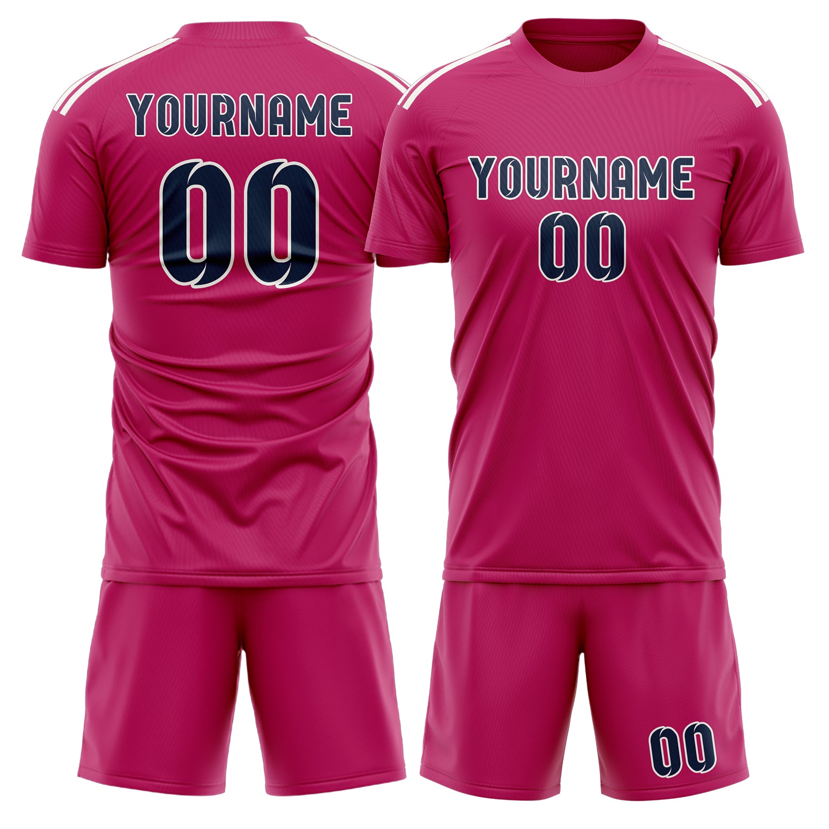 Maßgeschneidertes Professionelles Rosarot Marineblau Fußballtrikot-Set