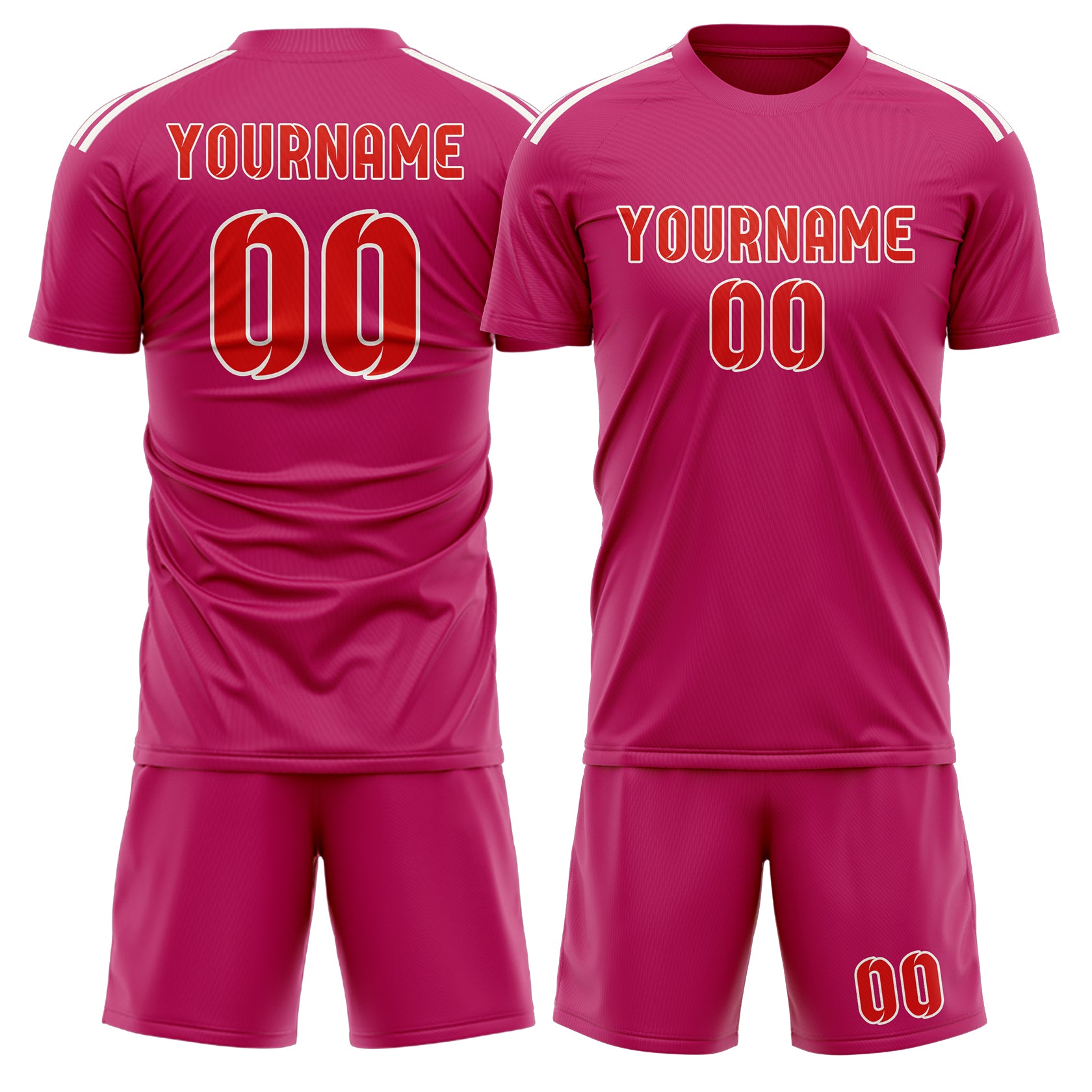 Maßgeschneidertes Professionelles Rosarot Orangerot Fußballtrikot-Set