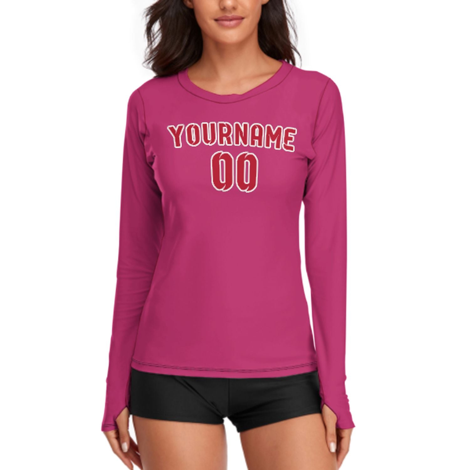 Maßgeschneidertes Rosarot Rot Damen Langarmshirt