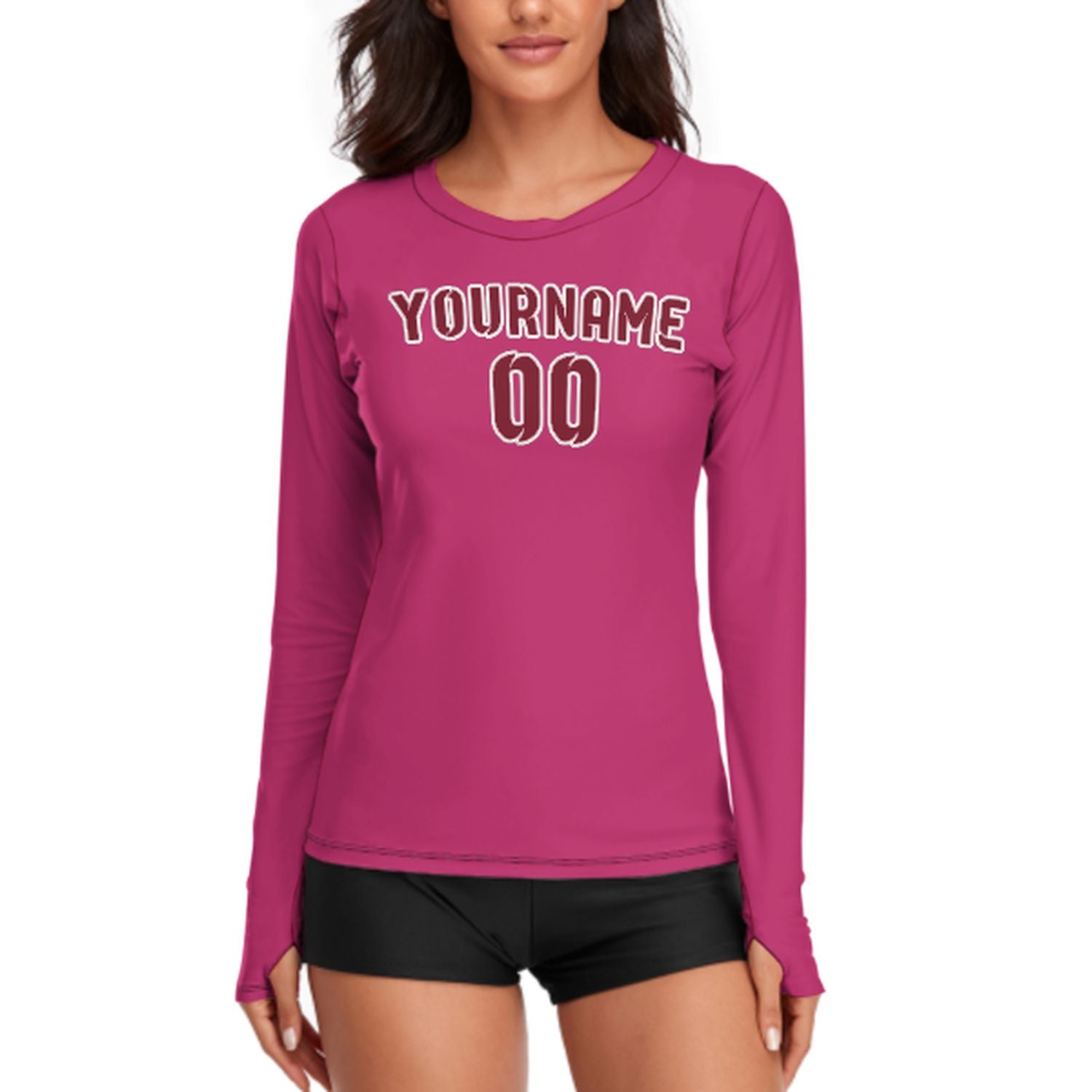 Maßgeschneidertes Rosarot Karmesinrot Damen Langarmshirt