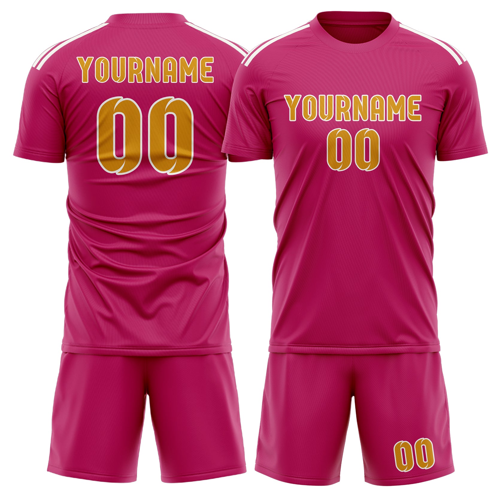 Maßgeschneidertes Professionelles Rosarot Gelb Fußballtrikot-Set