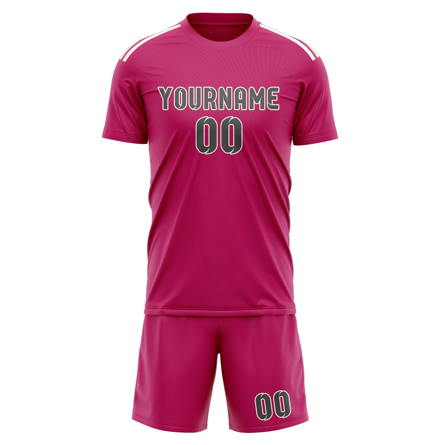 Maßgeschneidertes Professionelles Rosarot Dunkelgrau Fußballtrikot-Set