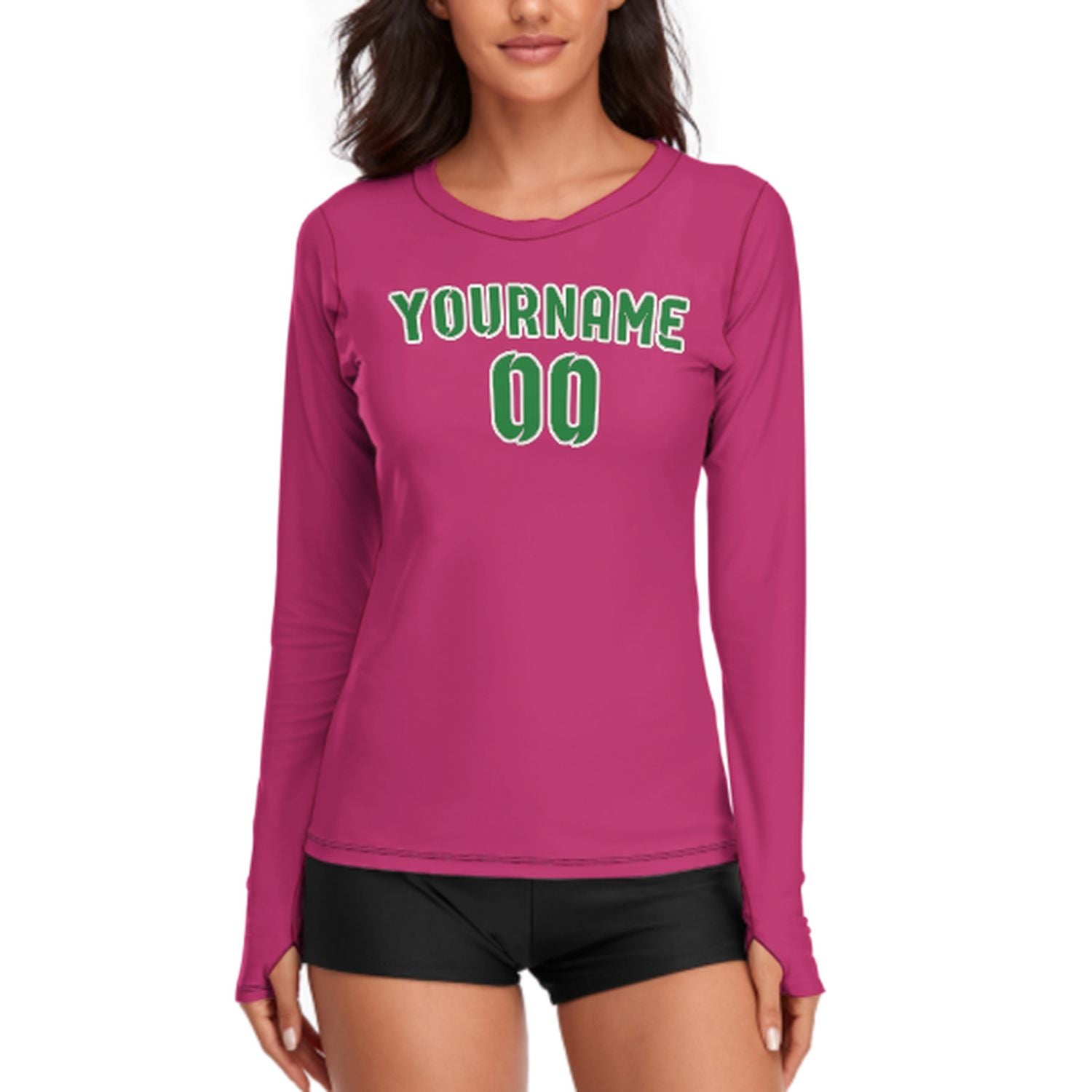 Maßgeschneidertes Rosarot Smaragdgrün Damen Langarmshirt