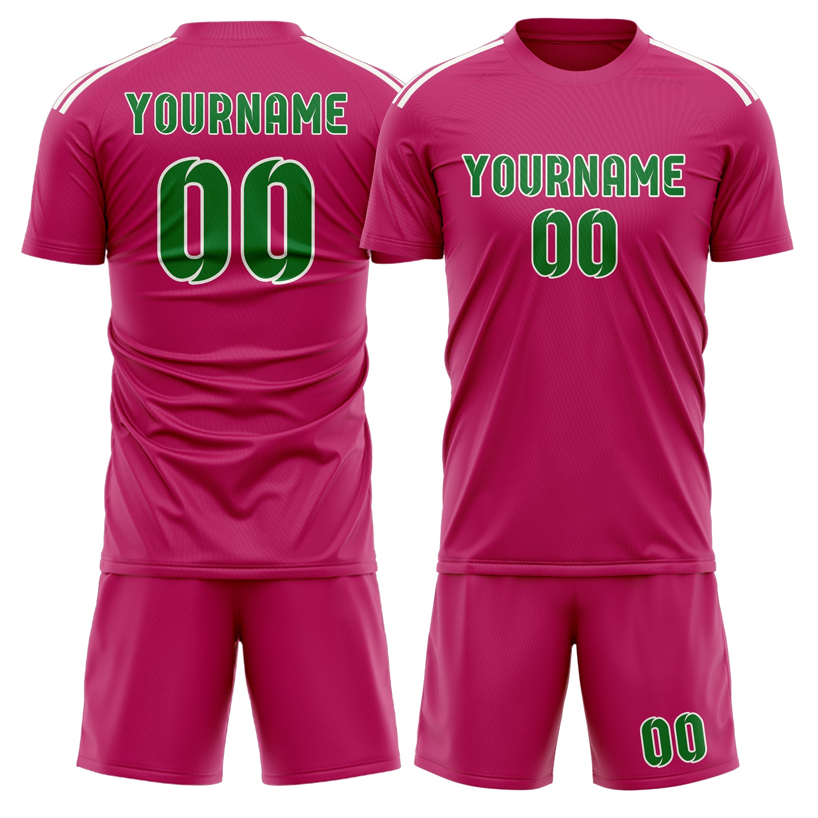 Maßgeschneidertes Professionelles Rosarot Smaragdgrün Fußballtrikot-Set