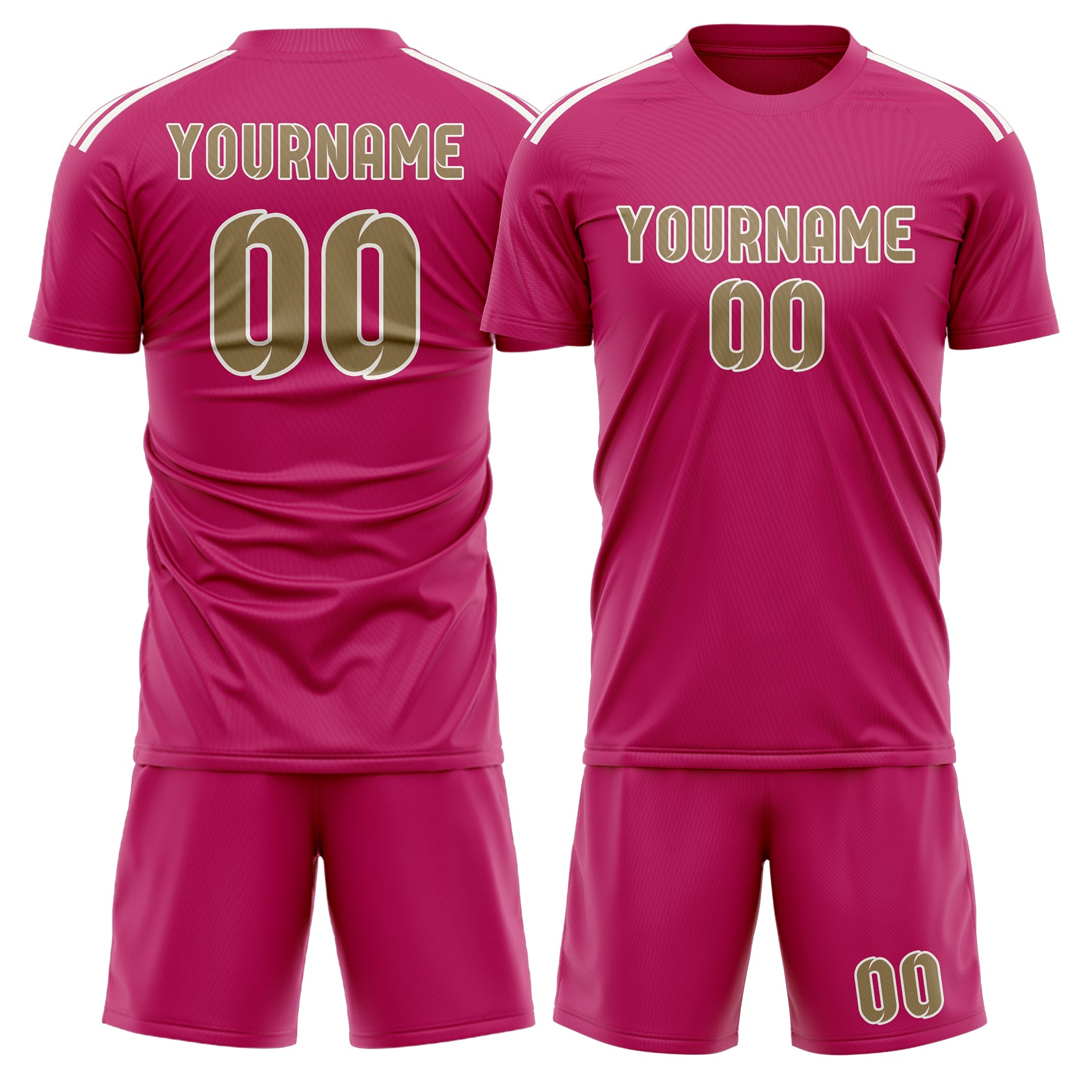 Maßgeschneidertes Professionelles Rosarot Hellkhaki Fußballtrikot-Set