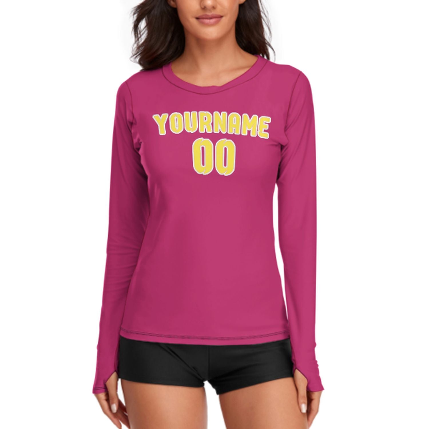 Maßgeschneidertes Rosarot Blassgelb Damen Langarmshirt