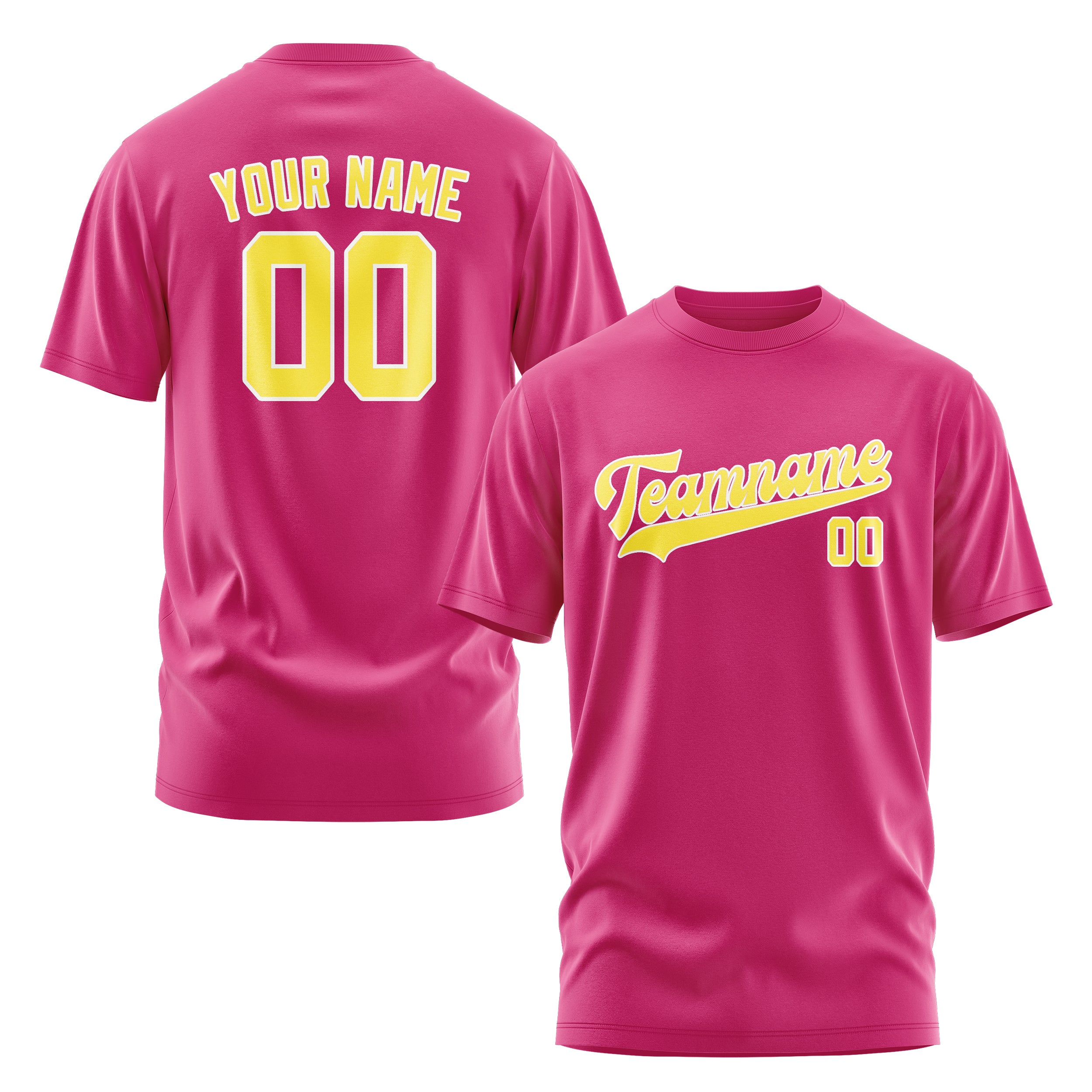 Maßgeschneidertes Rosarot Blassgelb T-Shirt