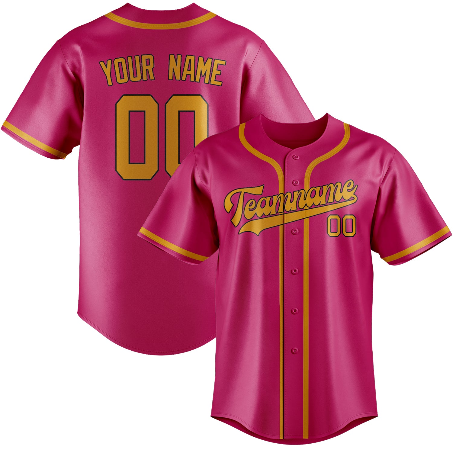 Benutzerdefiniertes Professionelles Rosarot Gelb Baseballtrikot