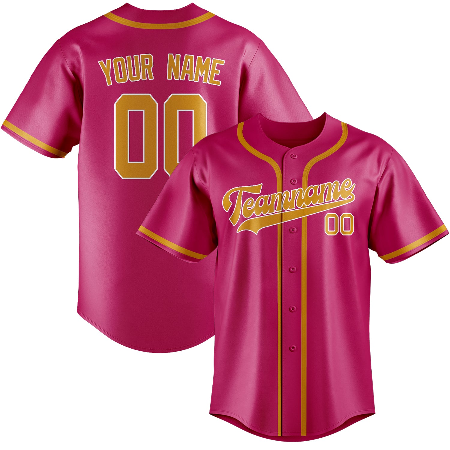 Benutzerdefiniertes Professionelles Rosarot Gelb Baseballtrikot
