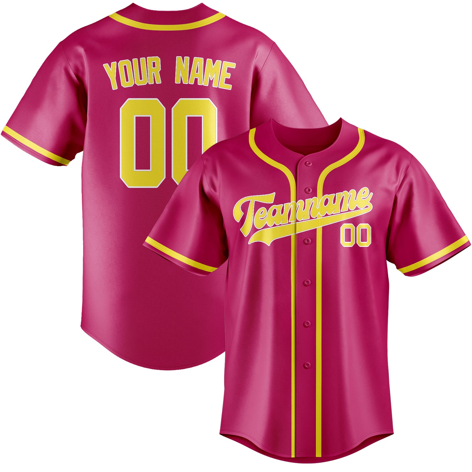 Benutzerdefiniertes Professionelles Rosarot Blassgelb Baseballtrikot