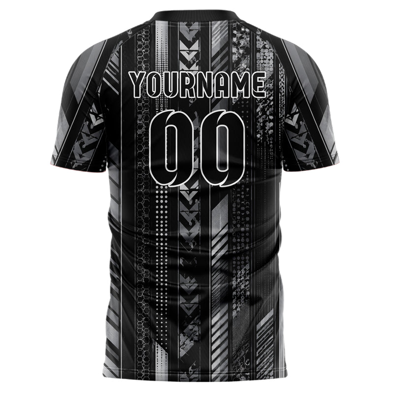 Schwarz klassisches Streifen horizontale Baender Design 13-0141 individuelles Fußballtrikot back