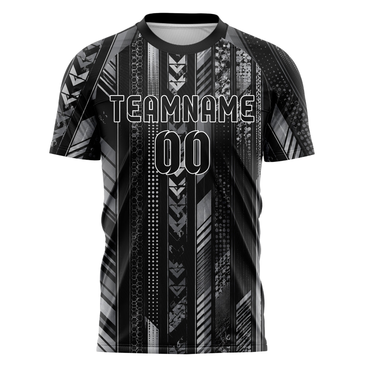 Schwarz klassisches Streifen horizontale Baender Design 13-0141 individuelles Fußballtrikot front