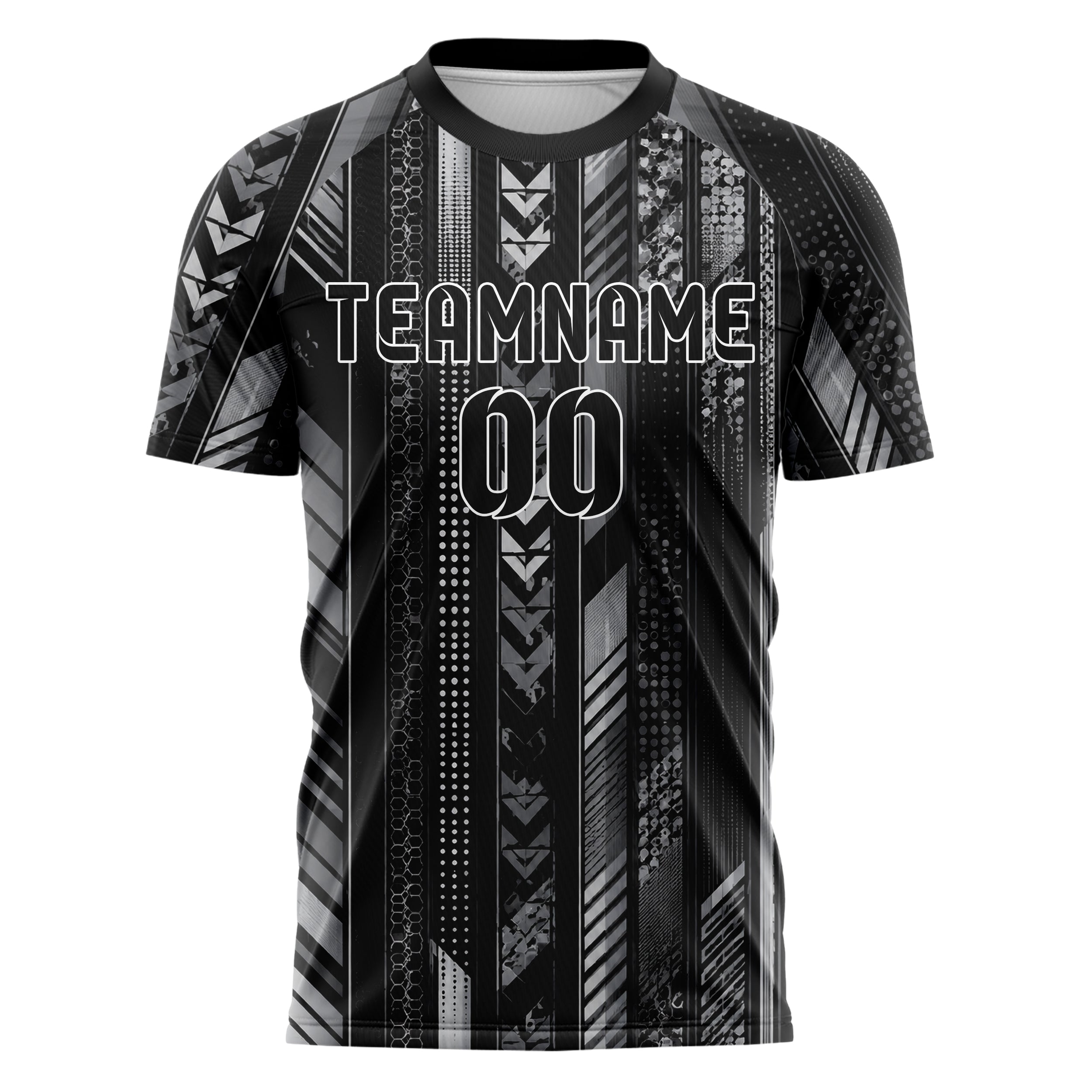 Schwarz klassisches Streifen horizontale Baender Design 13-0141 individuelles Fußballtrikot front