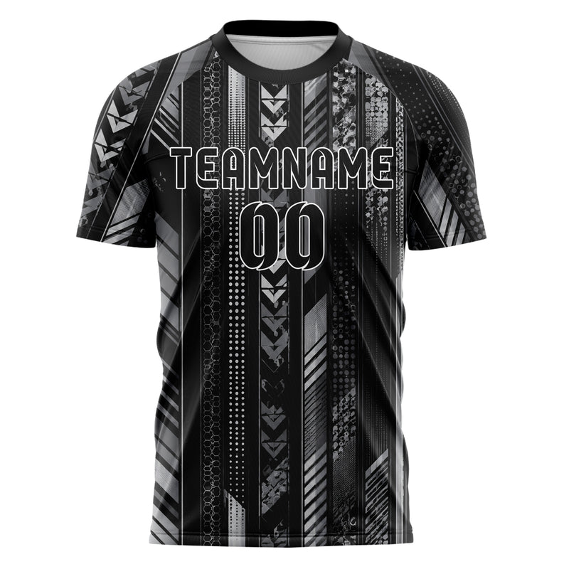 Schwarz klassisches Streifen horizontale Baender Design 13-0141 individuelles Fußballtrikot front