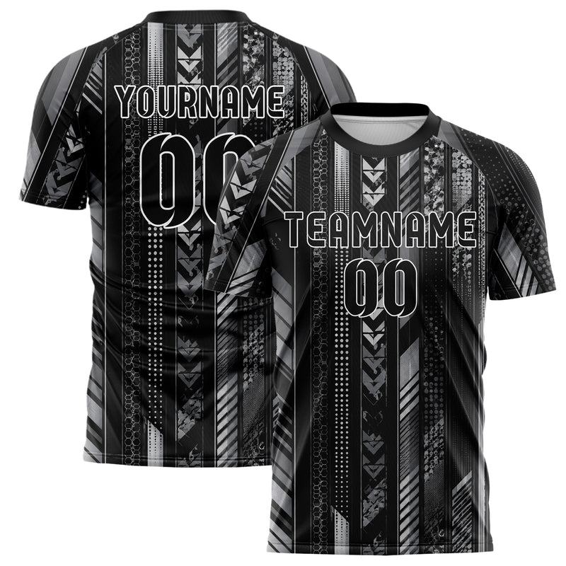 Schwarz klassisches Streifen horizontale Baender Design 13-0141 individuelles Fußballtrikot main