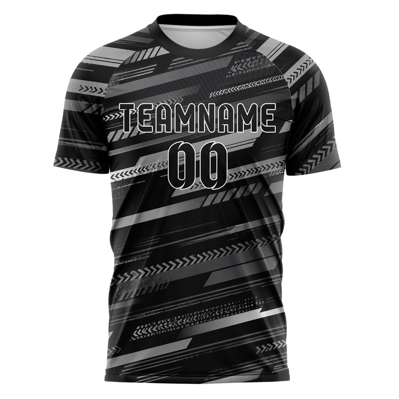 Schwarz klassisches Streifen horizontale Baender Design 13-0171 individuelles Fußballtrikot front
