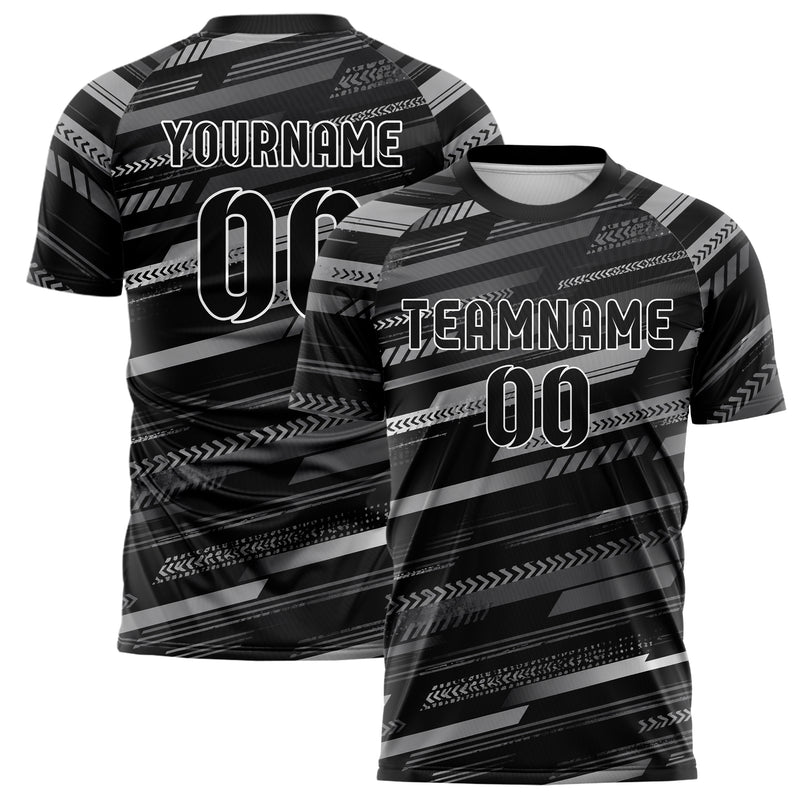 Schwarz klassisches Streifen horizontale Baender Design 13-0171 individuelles Fußballtrikot main