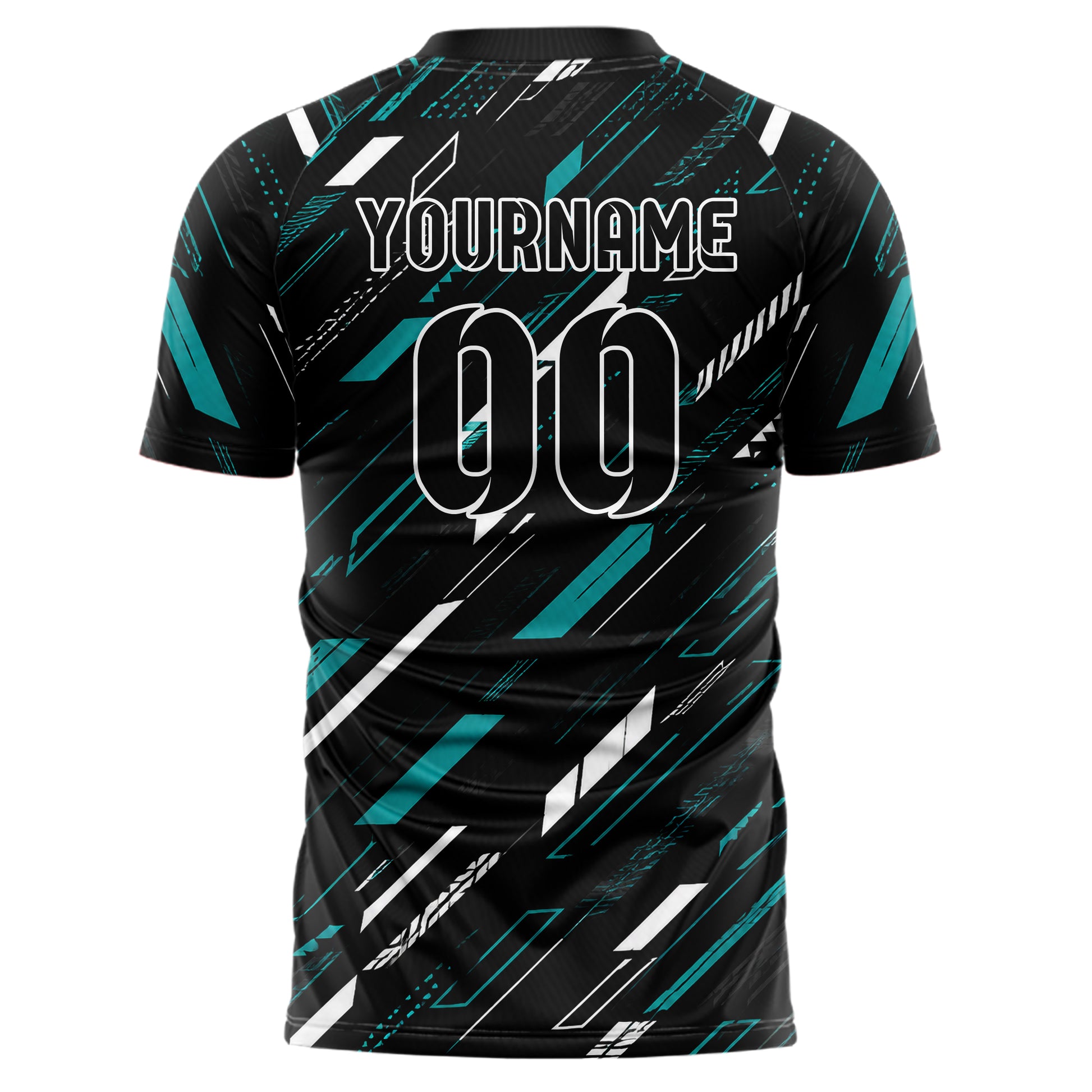 Schwarz lebendiges Streifen Streifen mit Polygon Akzenten Design 13-0113 individuelles Fußballtrikot back