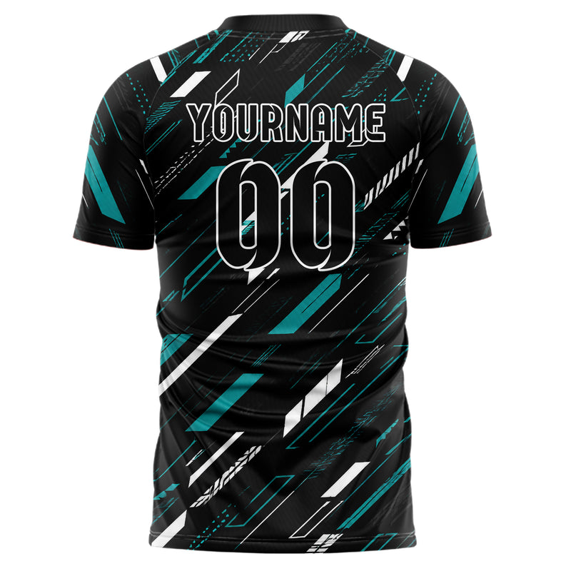Schwarz lebendiges Streifen Streifen mit Polygon Akzenten Design 13-0113 individuelles Fußballtrikot back