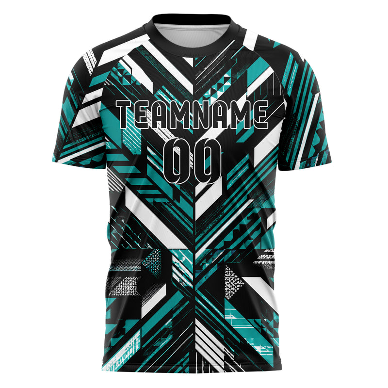 Schwarz lebendiges Streifen Streifen mit Polygon Akzenten Design 13-0125 individuelles Fußballtrikot front