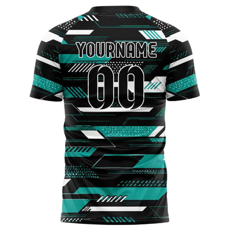 Schwarz lebendiges Streifen Streifen mit Polygon Akzenten Design 13-0173 individuelles Fußballtrikot back