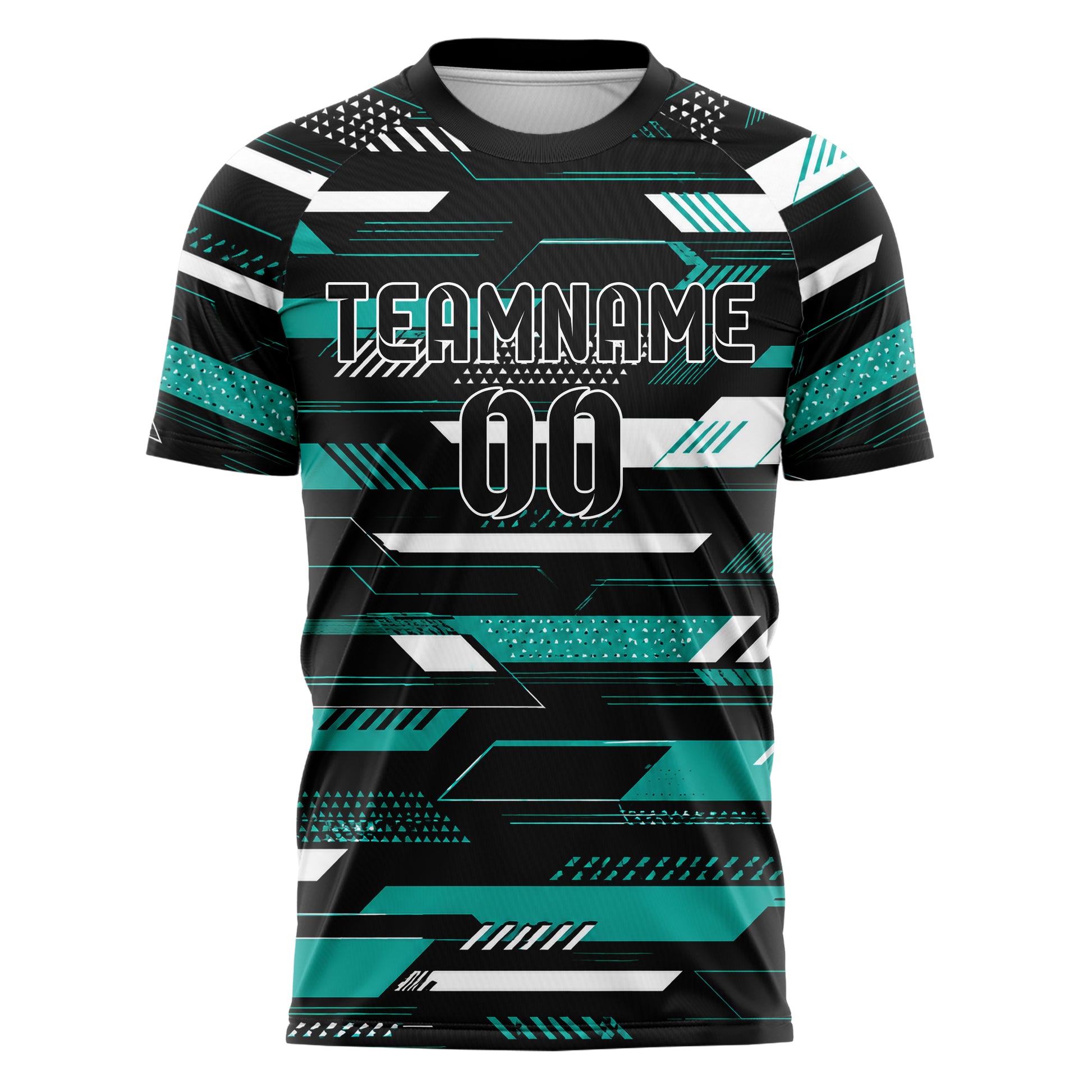 Schwarz lebendiges Streifen Streifen mit Polygon Akzenten Design 13-0173 individuelles Fußballtrikot front