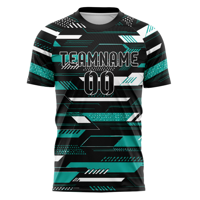 Schwarz lebendiges Streifen Streifen mit Polygon Akzenten Design 13-0173 individuelles Fußballtrikot front