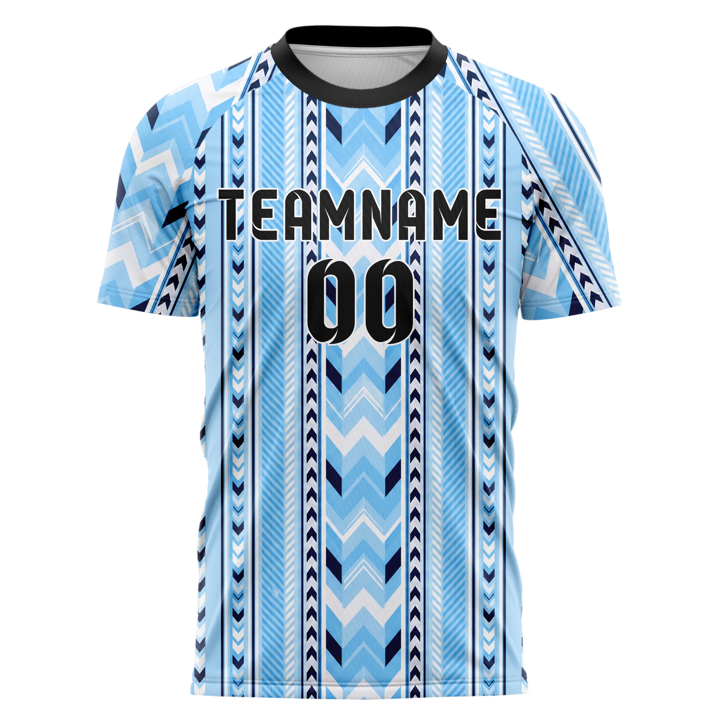 Hellblau klassisches Streifen Chevron Streifen Design 13-0007 individuelles Fußballtrikot front