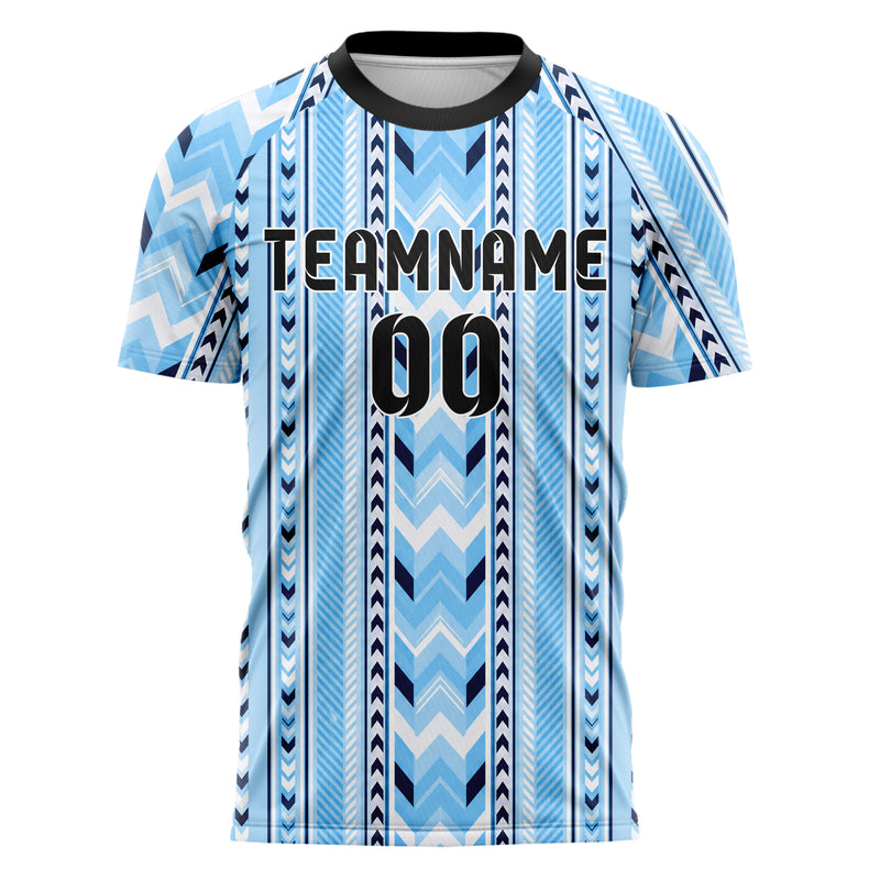 Hellblau klassisches Streifen Chevron Streifen Design 13-0007 individuelles Fußballtrikot front