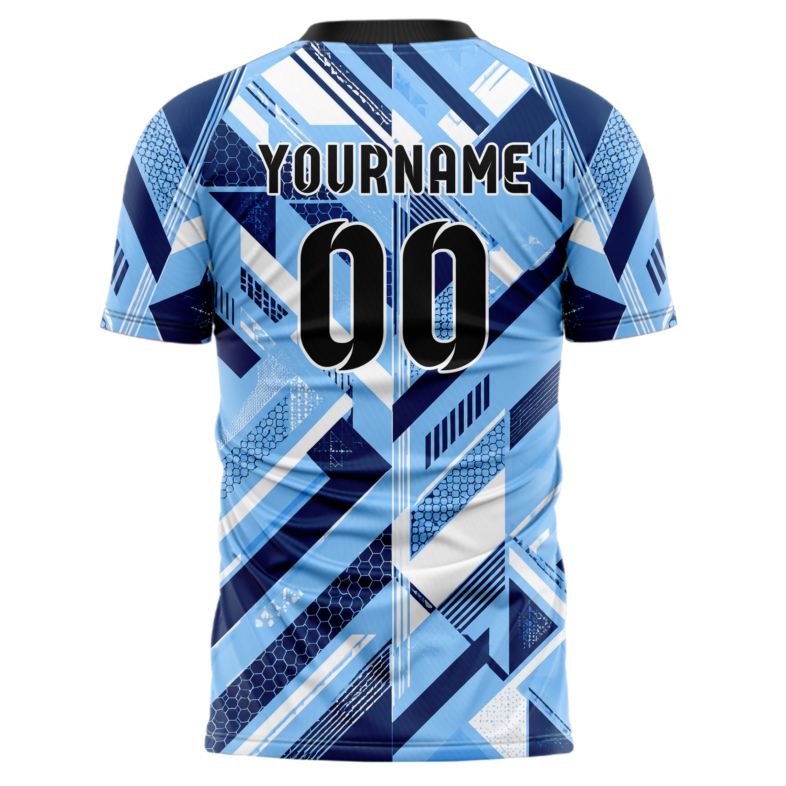 Hellblau klassisches Streifen interlocking diagonal Grid Design 13-0052 individuelles Fußballtrikot back