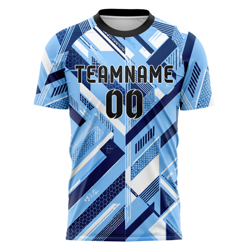 Hellblau klassisches Streifen interlocking diagonal Grid Design 13-0052 individuelles Fußballtrikot front