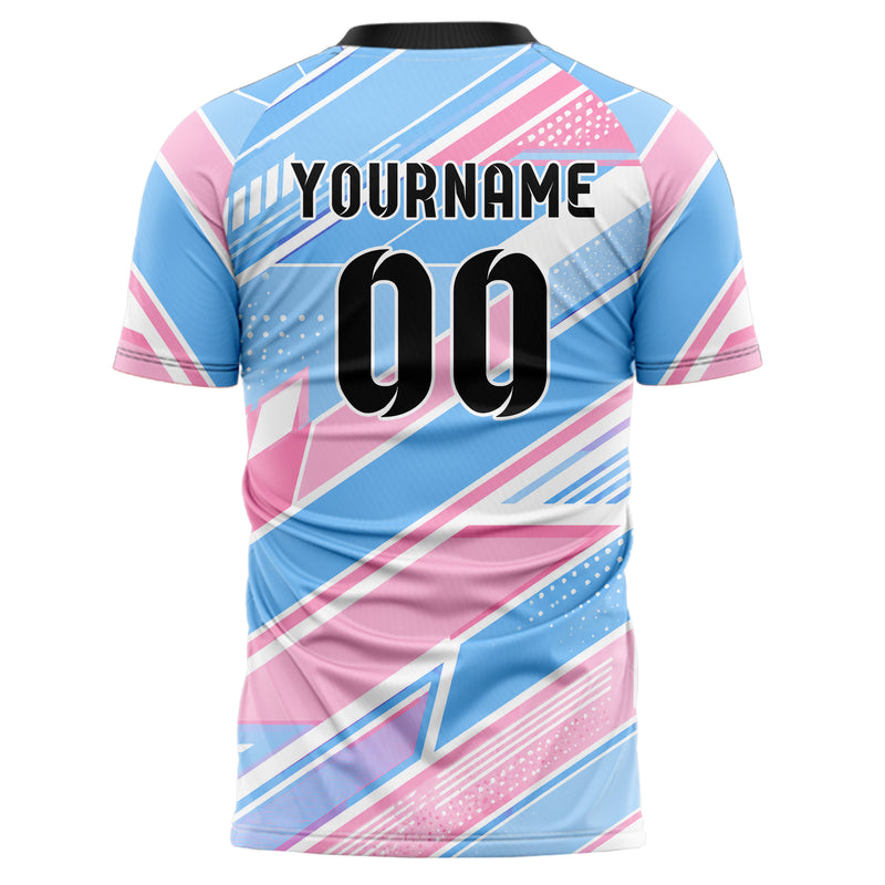 Himmelblau pastelliges Streifen Streifen mit Polygon Akzenten Design 13-0101 individuelles Fußballtrikot back